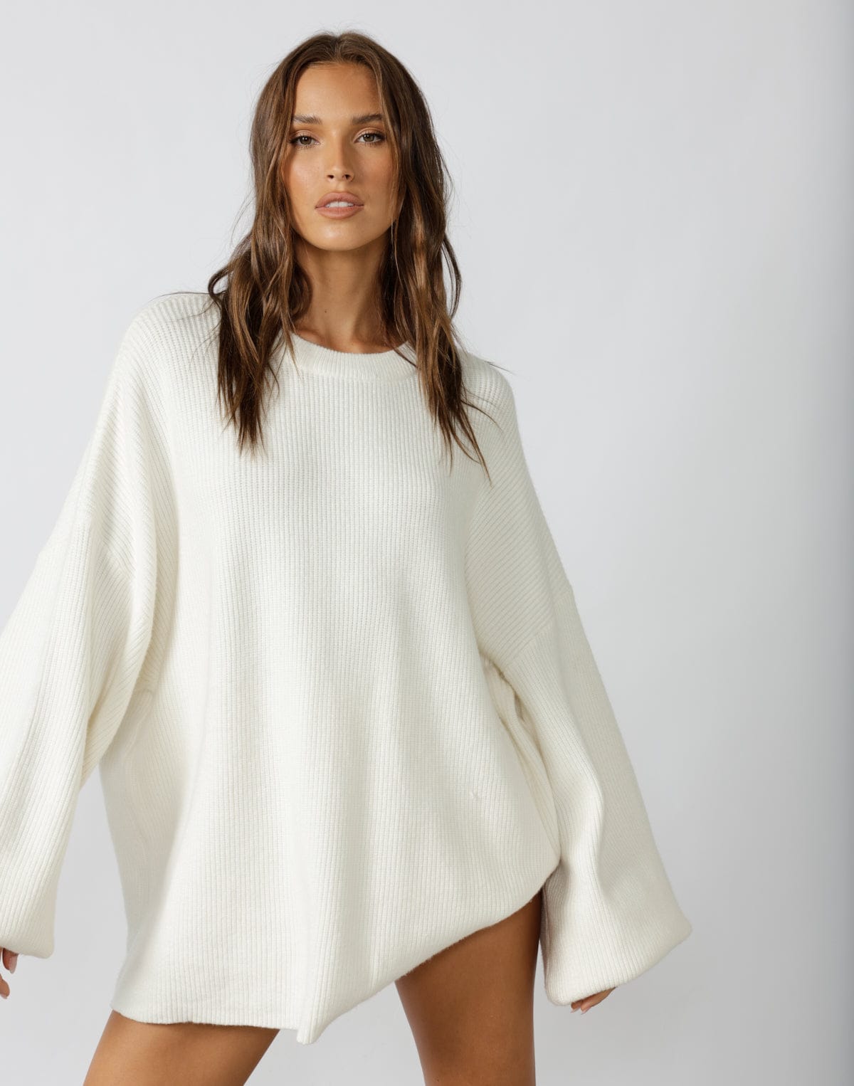 Blakely Women's White Oversized Jumper Oversized Baggy Jumper