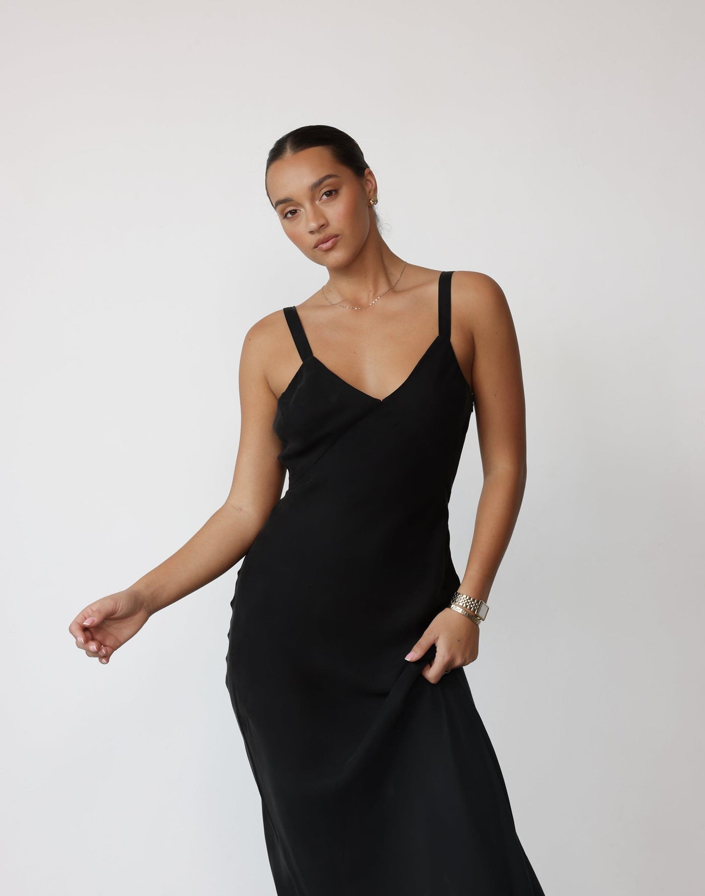 Zaya Maxi Dress (Black) | CHARCOAL Exclusive - V-neck Flared Skirt Maxi Dress - Women's Dress - Charcoal Clothing