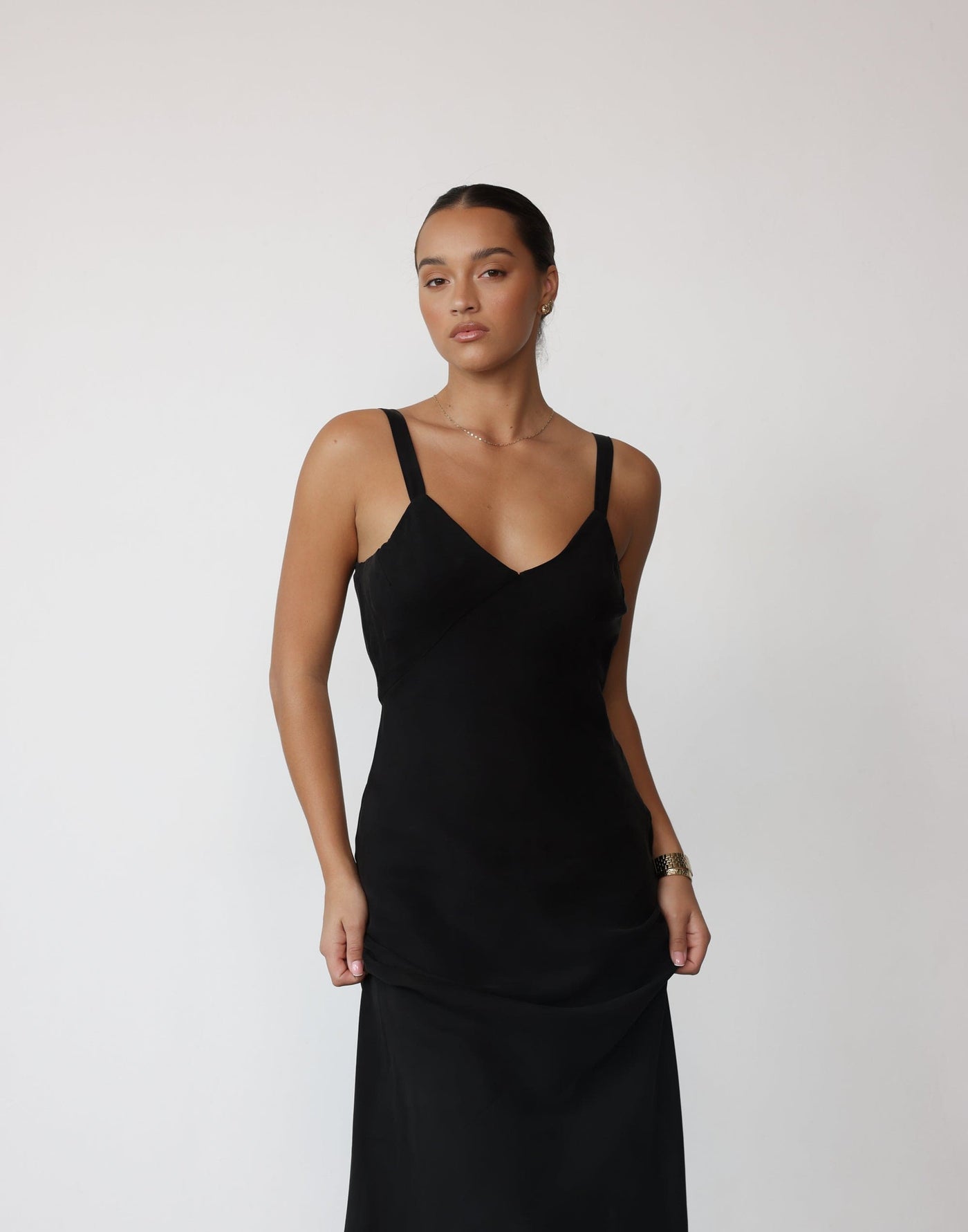 Zaya Maxi Dress (Black) | CHARCOAL Exclusive - V-neck Flared Skirt Maxi Dress - Women's Dress - Charcoal Clothing