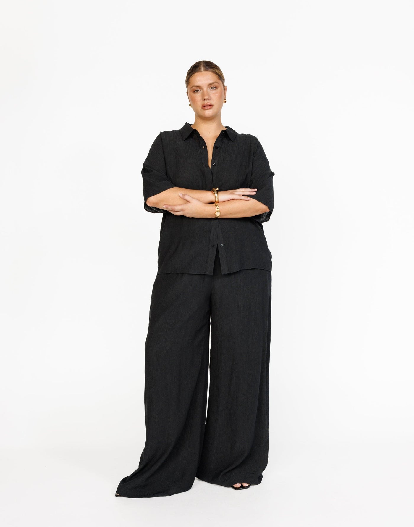 Niesha Pants (Black) | CHARCOAL Exclusive - Elasticated Waistband Lined Textured Pants - Women's Pants - Charcoal Clothing