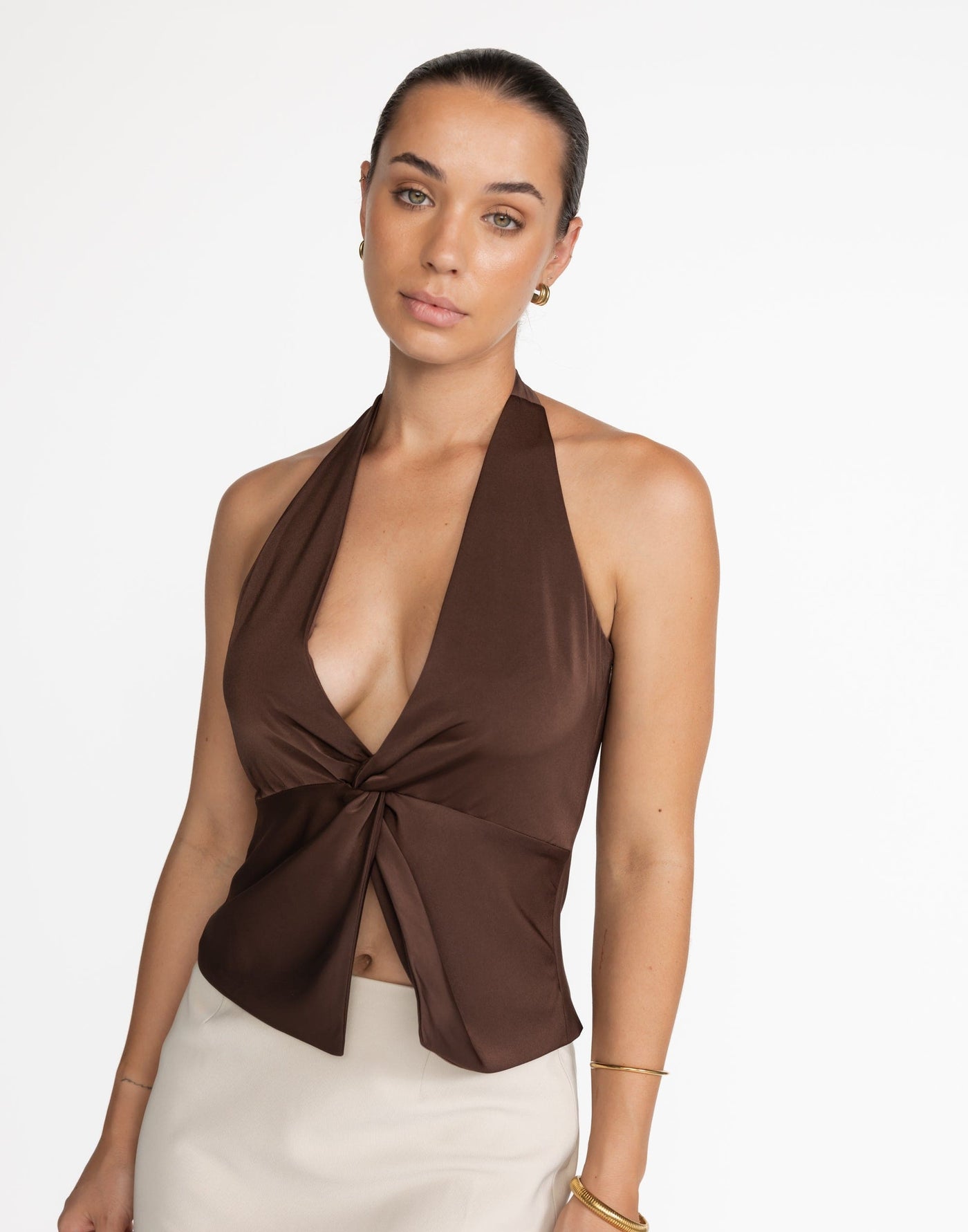 Cecil Top (Cocoa) | CHARCOAL Exclusive - Brown Halter Top - Women's Top - Charcoal Clothing