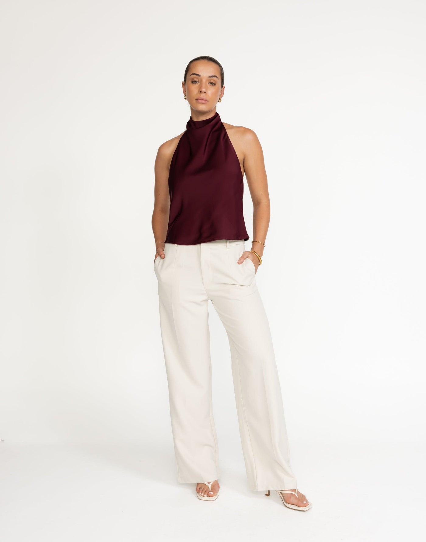 Gilda Top (Plum) | CHARCOAL Exclusive - High Neck, Open Back - Women's Top - Charcoal Clothing