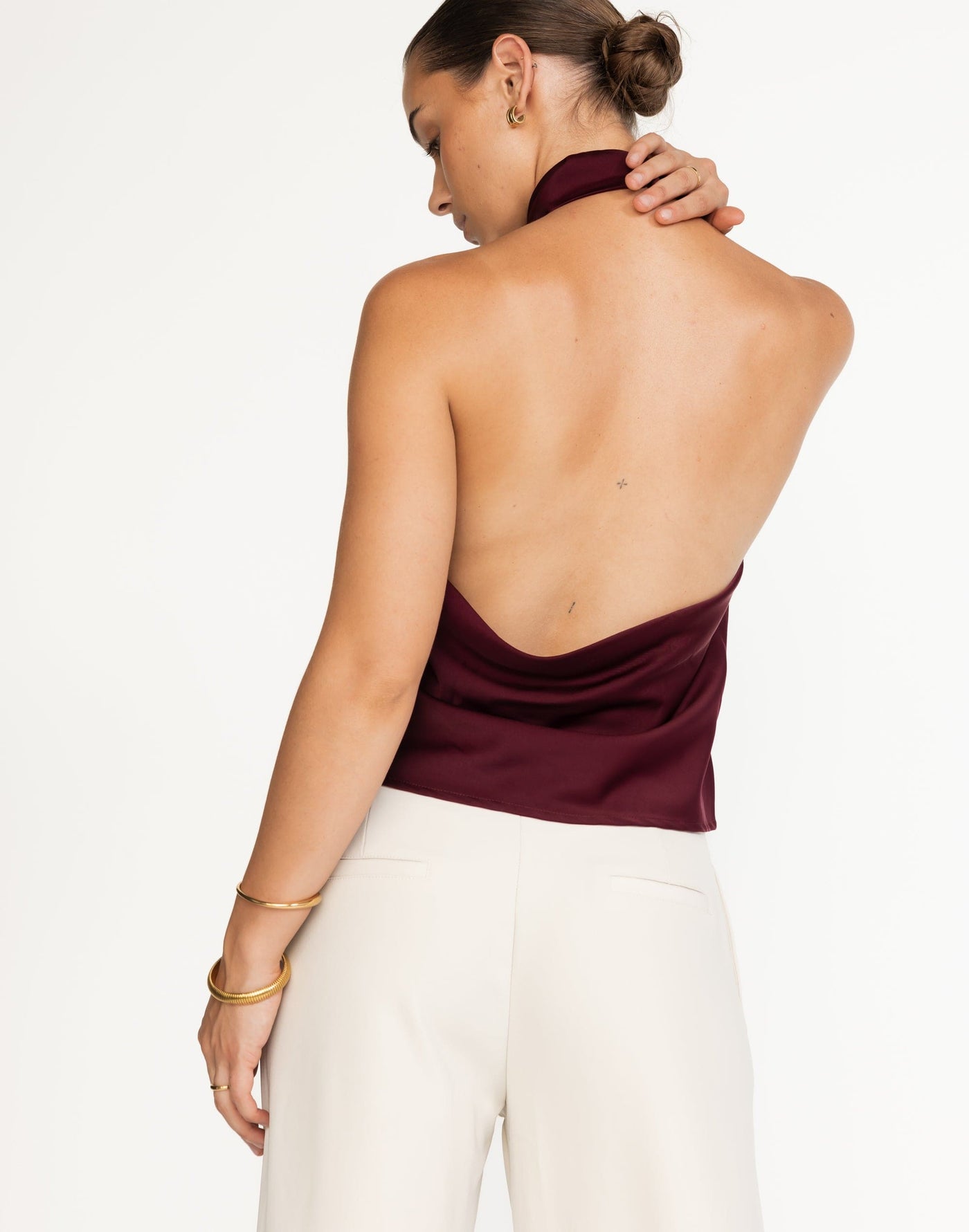 Gilda Top (Plum) | CHARCOAL Exclusive - High Neck, Open Back - Women's Top - Charcoal Clothing