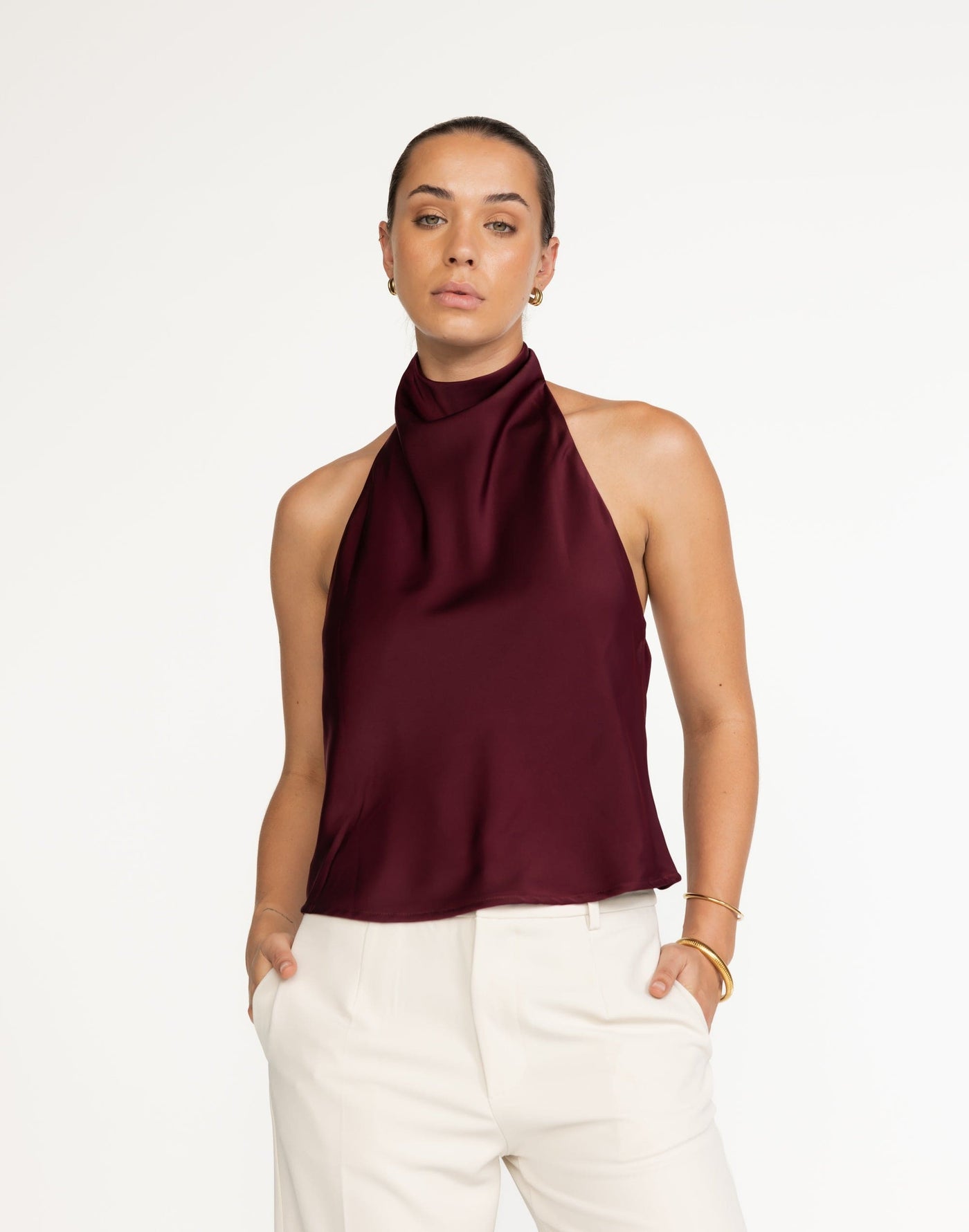 Gilda Top (Plum) | CHARCOAL Exclusive - High Neck, Open Back - Women's Top - Charcoal Clothing