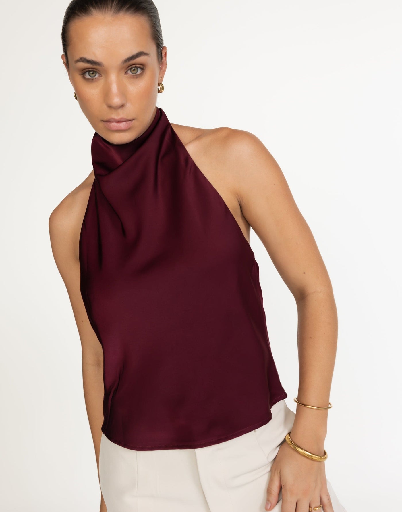 Gilda Top (Plum) | CHARCOAL Exclusive - High Neck, Open Back - Women's Top - Charcoal Clothing