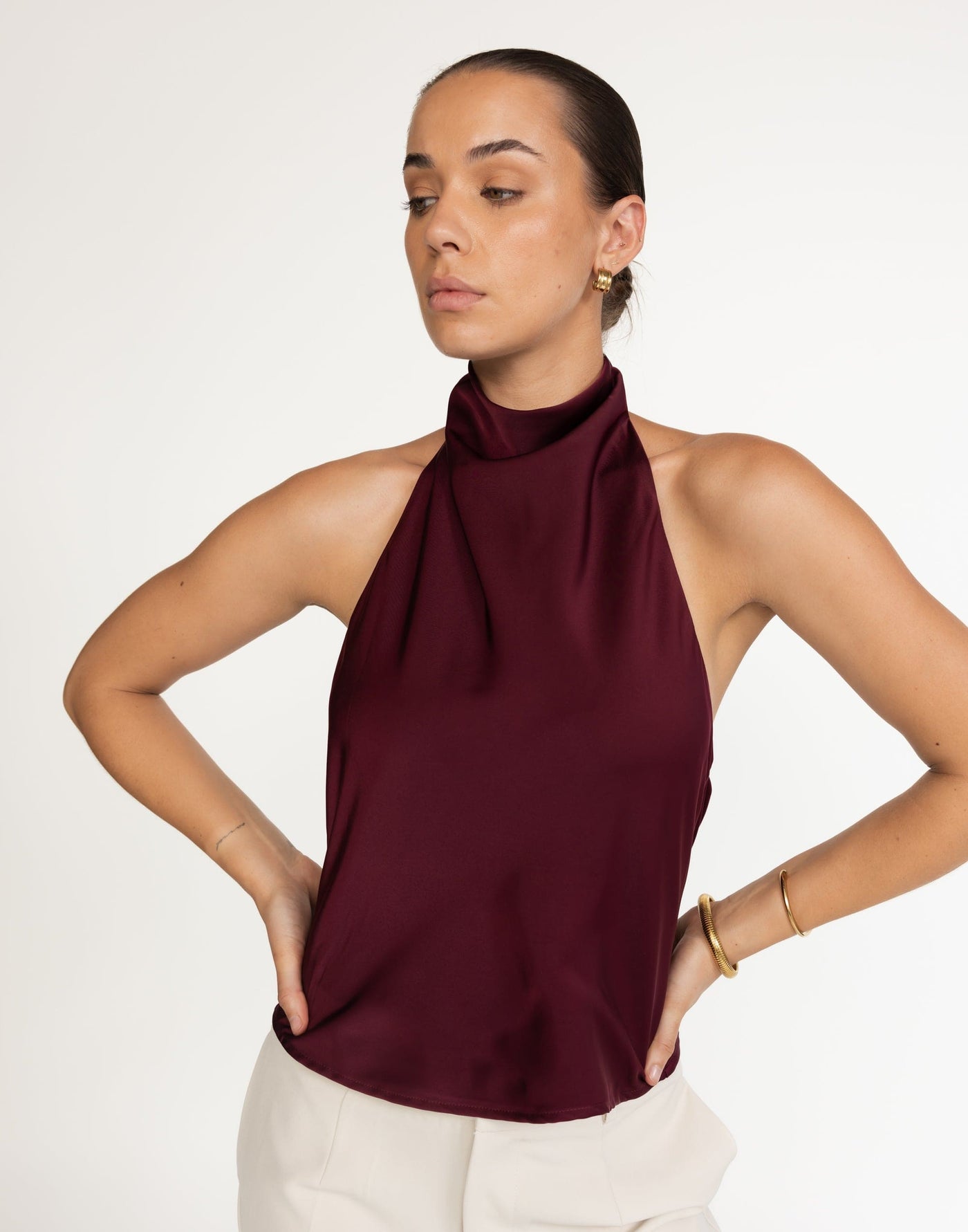 Gilda Top (Plum) | CHARCOAL Exclusive - High Neck, Open Back - Women's Top - Charcoal Clothing