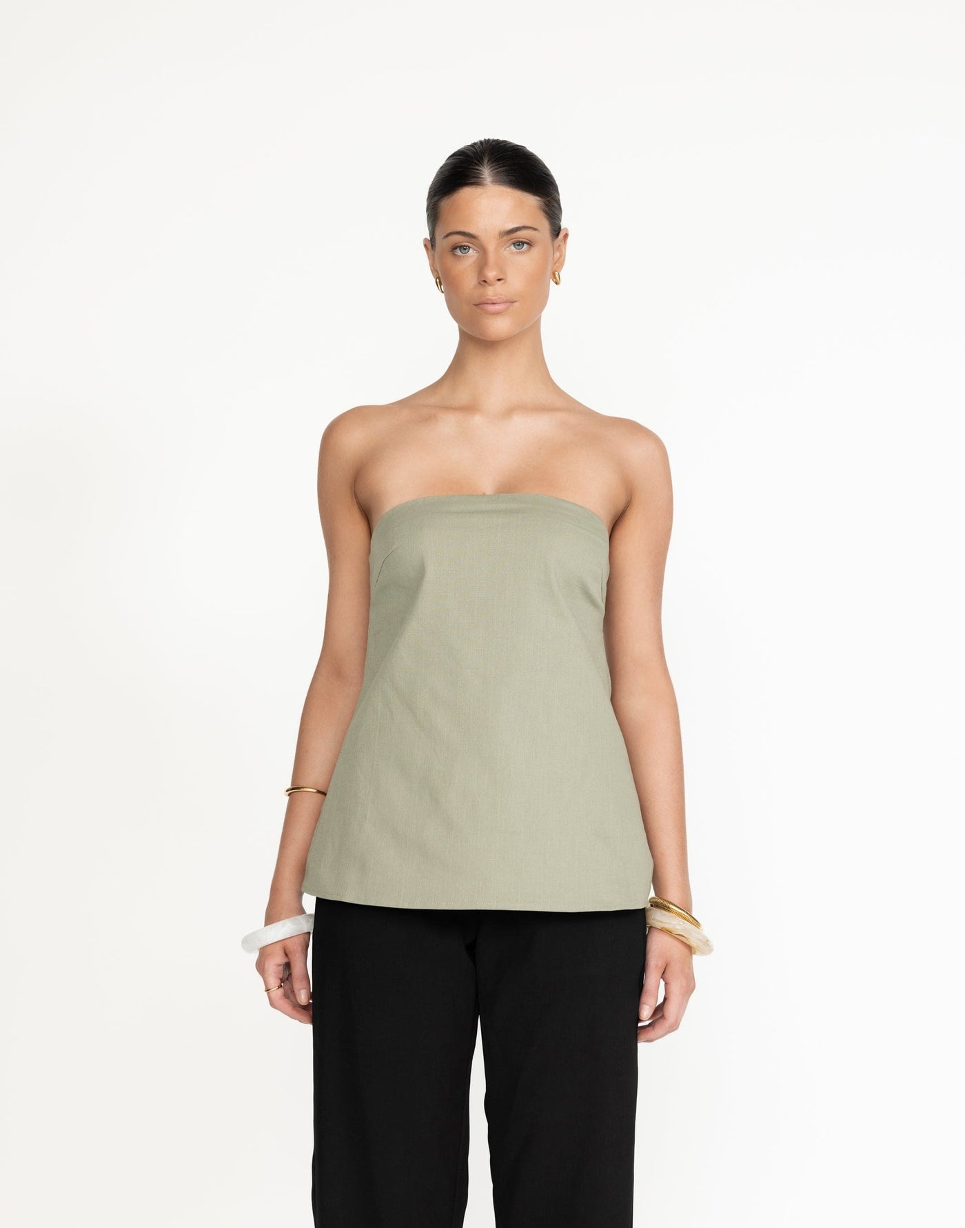 Hati Top (Seagrass) | CHARCOAL Exclusive - Strapless Adjustable Tie Back Longline Top - Women's Top - Charcoal Clothing