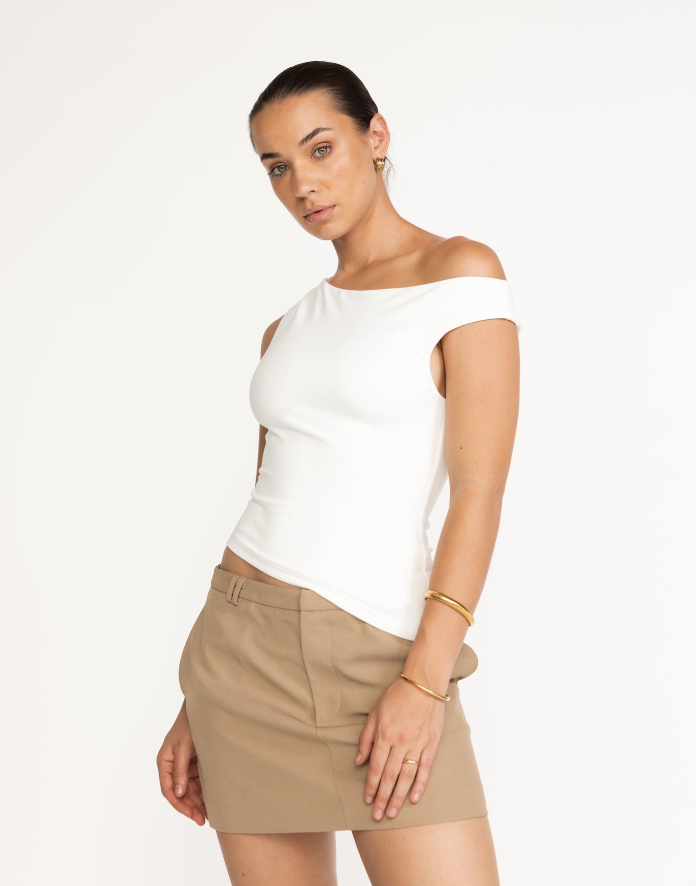 Lulu Top (White) | CHARCOAL Exclusive - Bodycon Off Shoulder Top - Women's Top - Charcoal Clothing