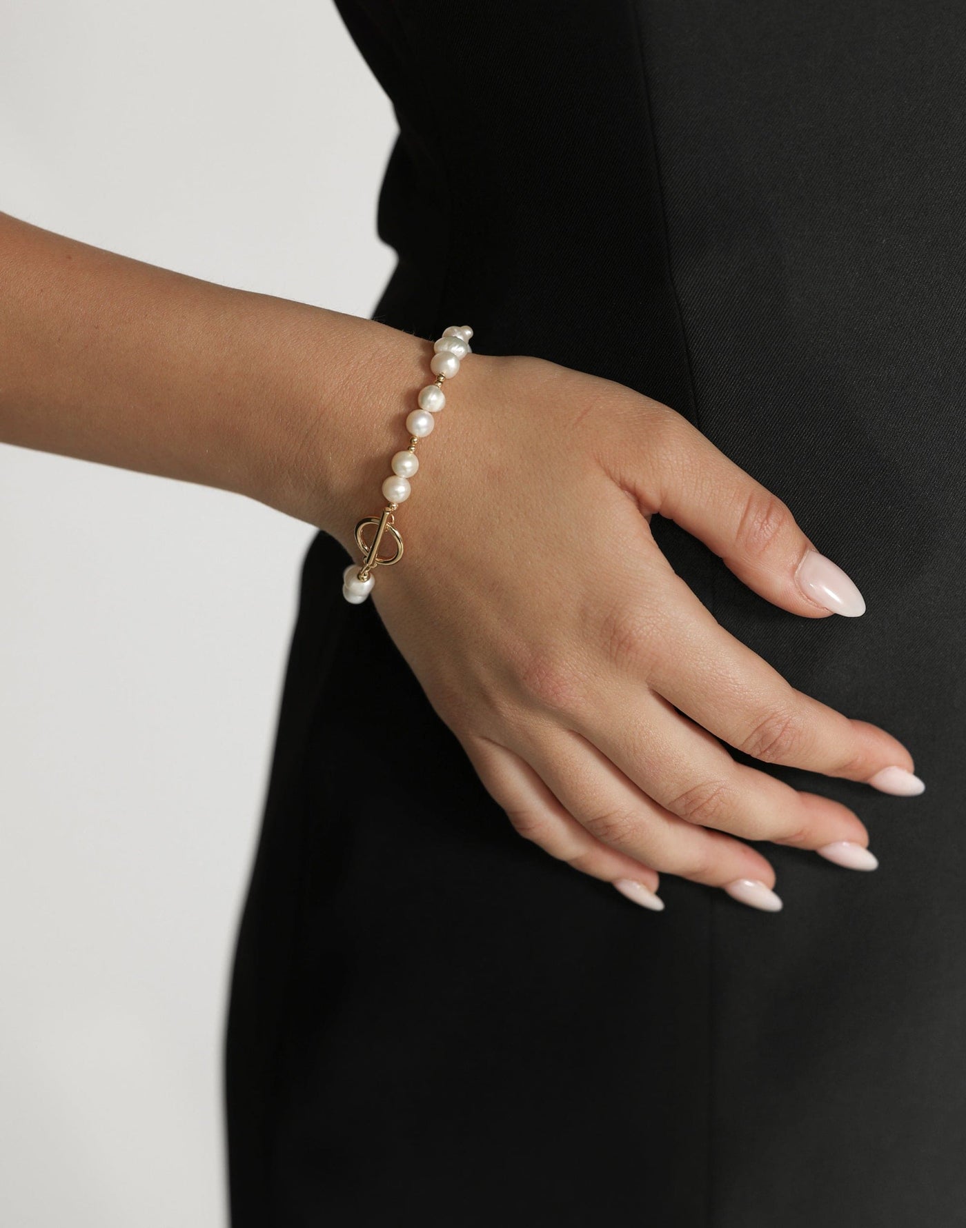 Jessica Bracelet (Gold) - Pearl Detail Toggle Clasp Bracelet - Women's Accessories - Charcoal Clothing