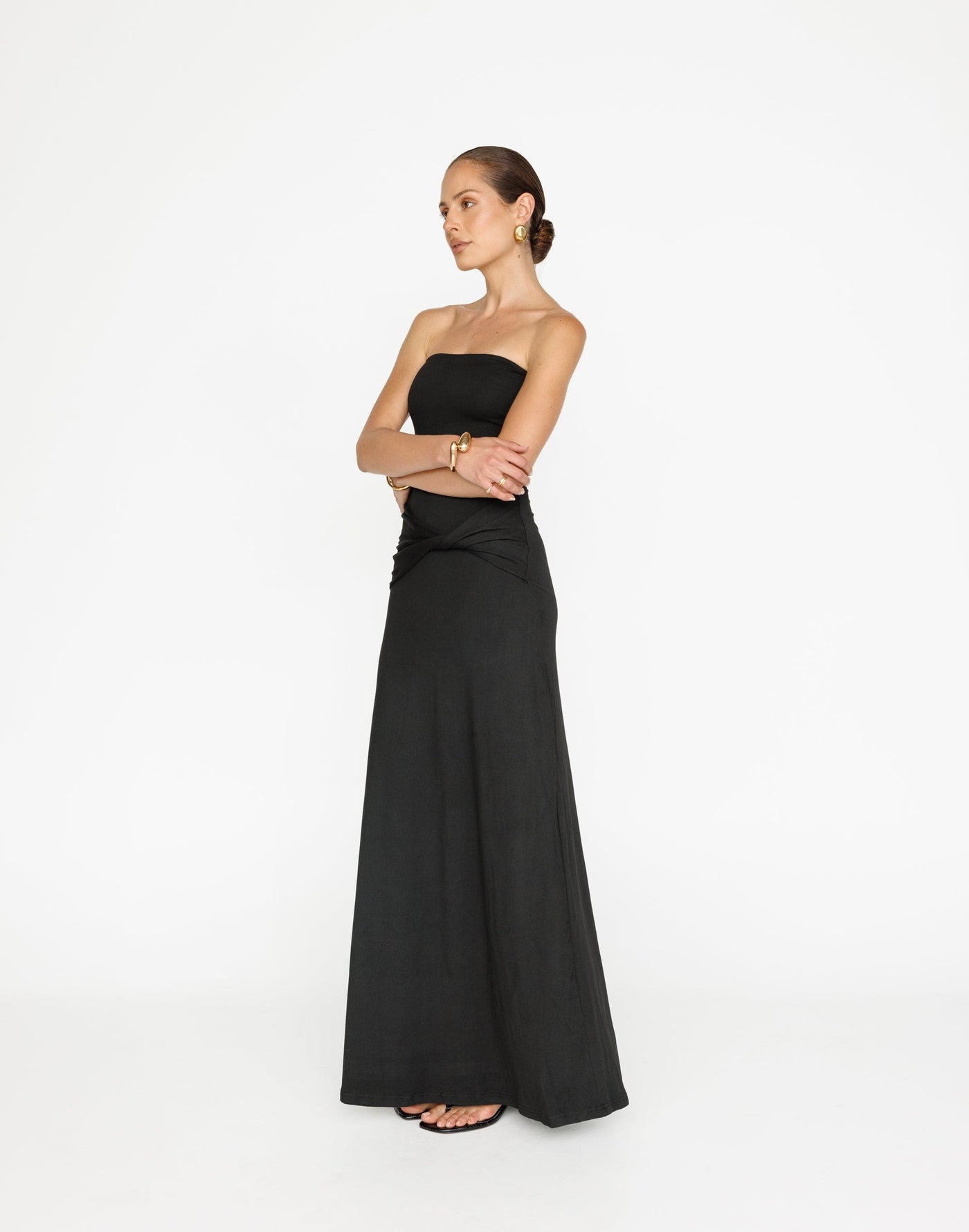 Edela Maxi Dress (Black) | CHARCOAL Exclusive - Twisted Front Detail Strapless Dress - Women's Dress - Charcoal Clothing