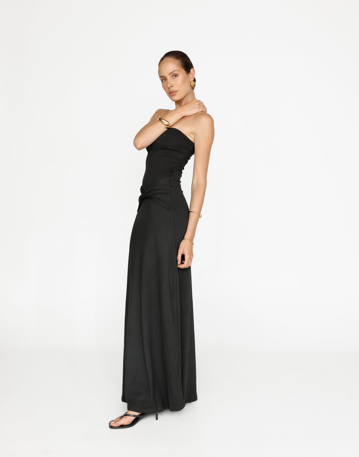 Edela Maxi Dress (Black) | CHARCOAL Exclusive - Twisted Front Detail Strapless Dress - Women's Dress - Charcoal Clothing