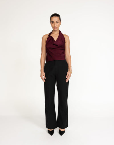 Theda Top (Plum) | CHARCOAL Exclusive - Cowl Neckline, Gold Detailing - Women's Top - Charcoal Clothing