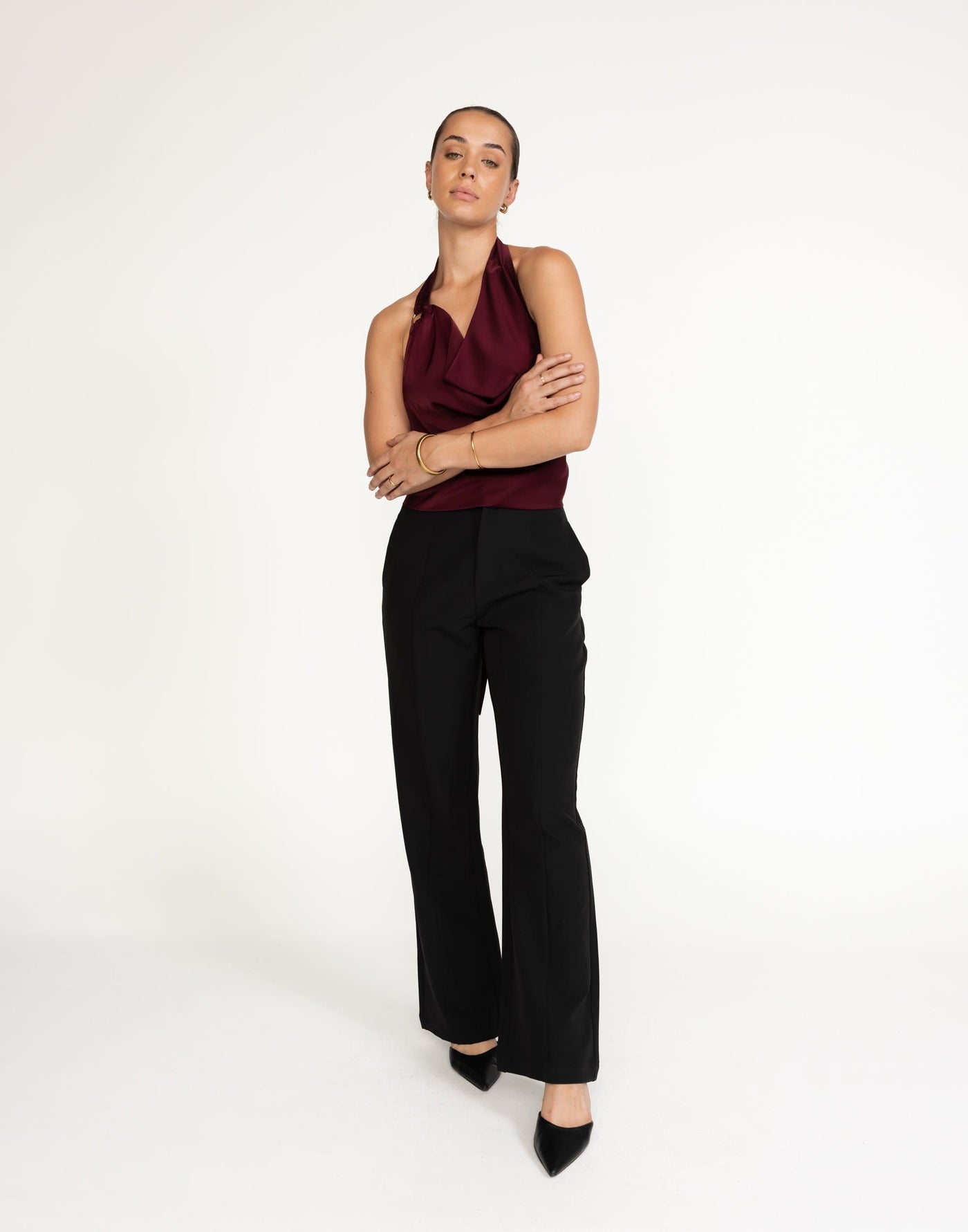 Theda Top (Plum) | CHARCOAL Exclusive - Cowl Neckline, Gold Detailing - Women's Top - Charcoal Clothing