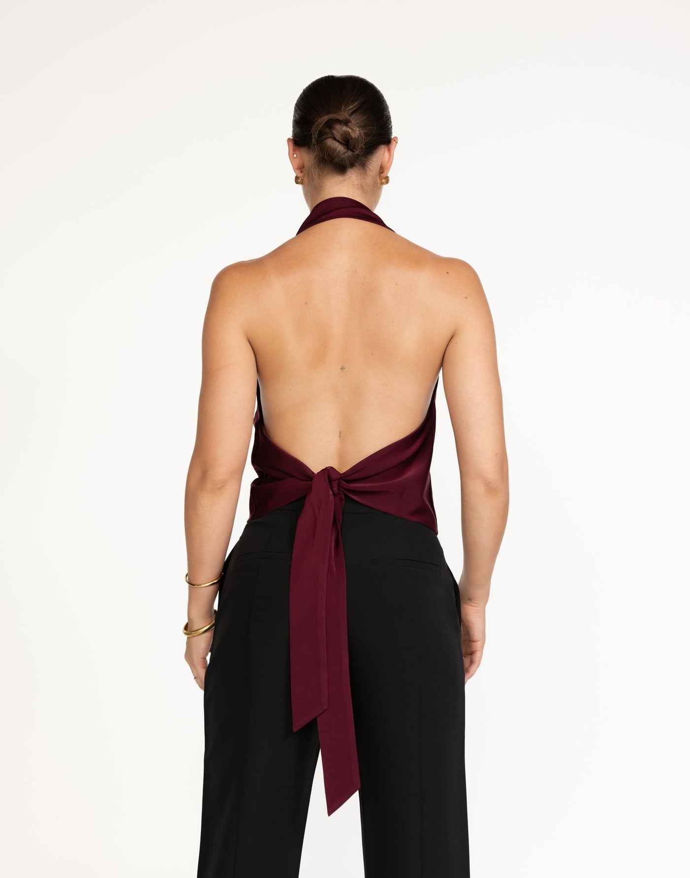 Theda Top (Plum) | CHARCOAL Exclusive - Cowl Neckline, Gold Detailing - Women's Top - Charcoal Clothing