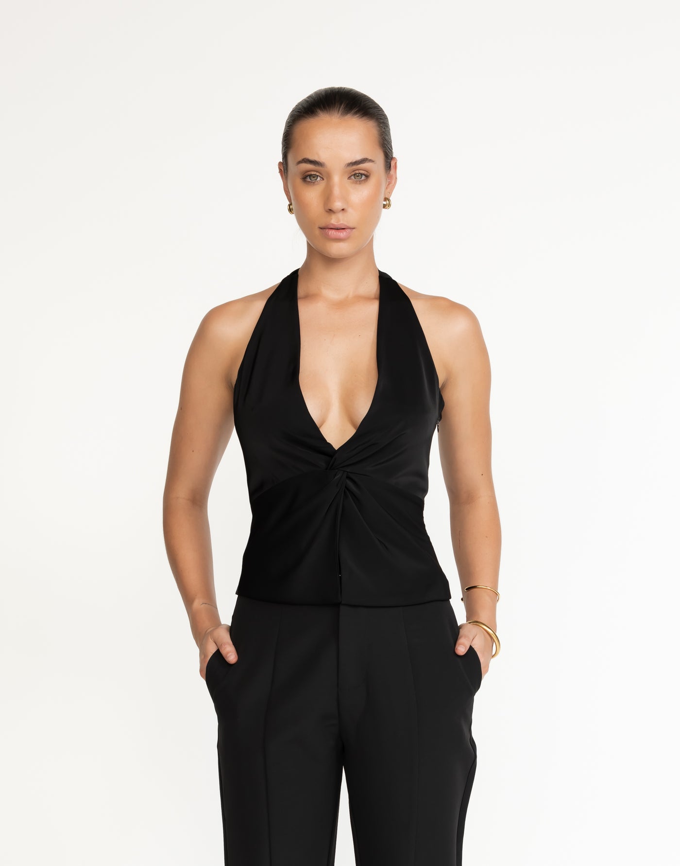 Cecil Top (Black) | CHARCOAL Exclusive - Black Halter Top - Women's Top - Charcoal Clothing