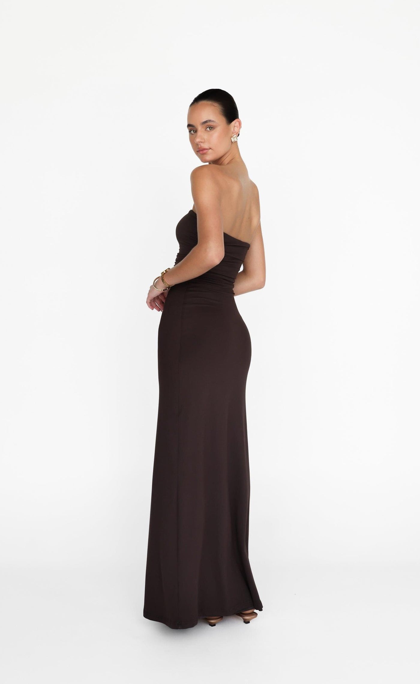 bowie strapless maxi dress chocolate Petal and Pup Women's Bowie Strapless Maxi Dress