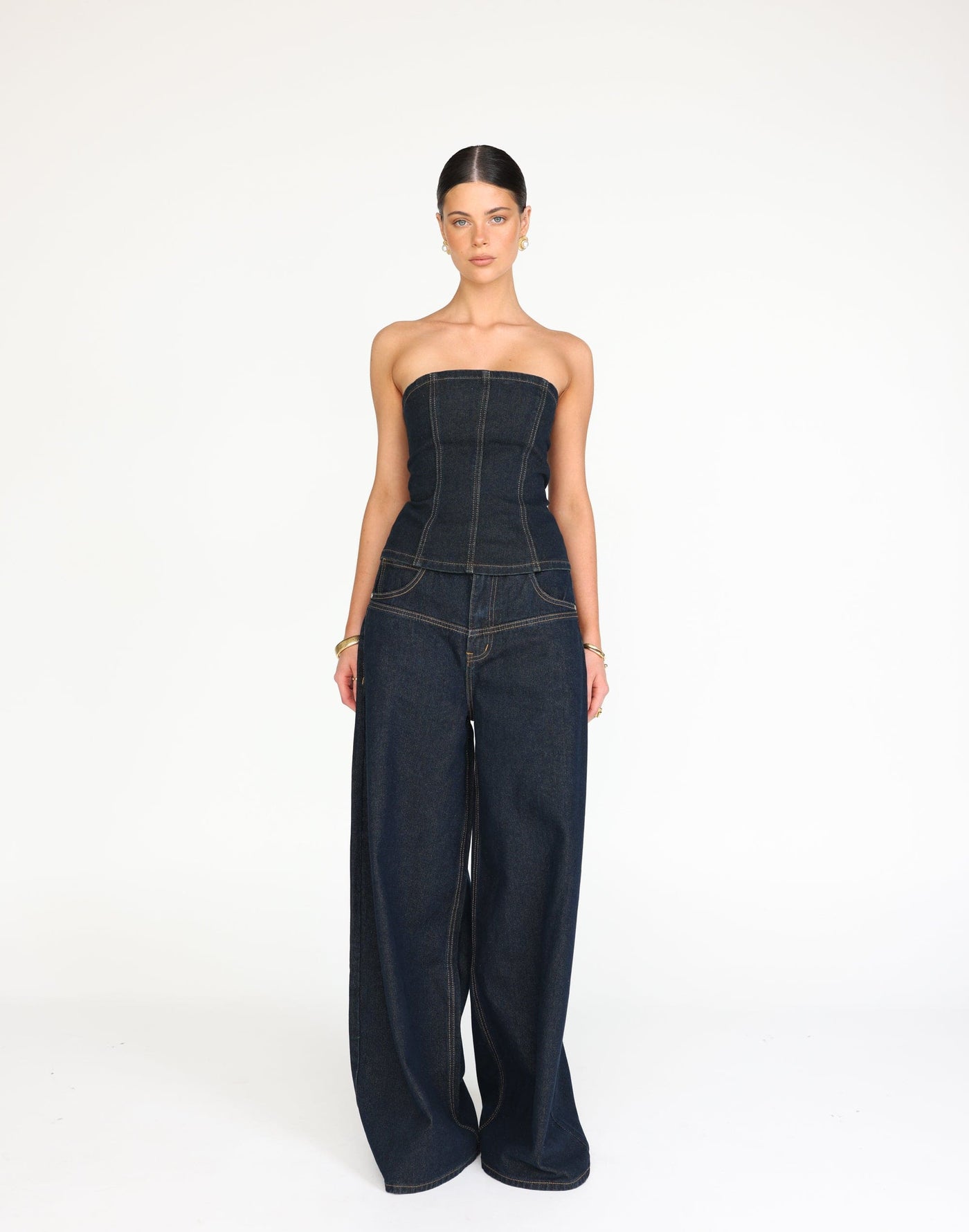 Toni Denim Corset (Indigo) | CHARCOAL Exclusive - Longline Strapless Tube Denim Corset Top - Women's Top - Charcoal Clothing