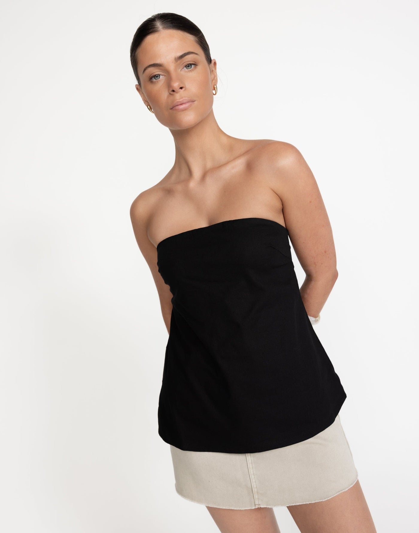 Hati Top (Black) | CHARCOAL Exclusive - Strapless Adjustable Tie Back Longline Top - Women's Top - Charcoal Clothing