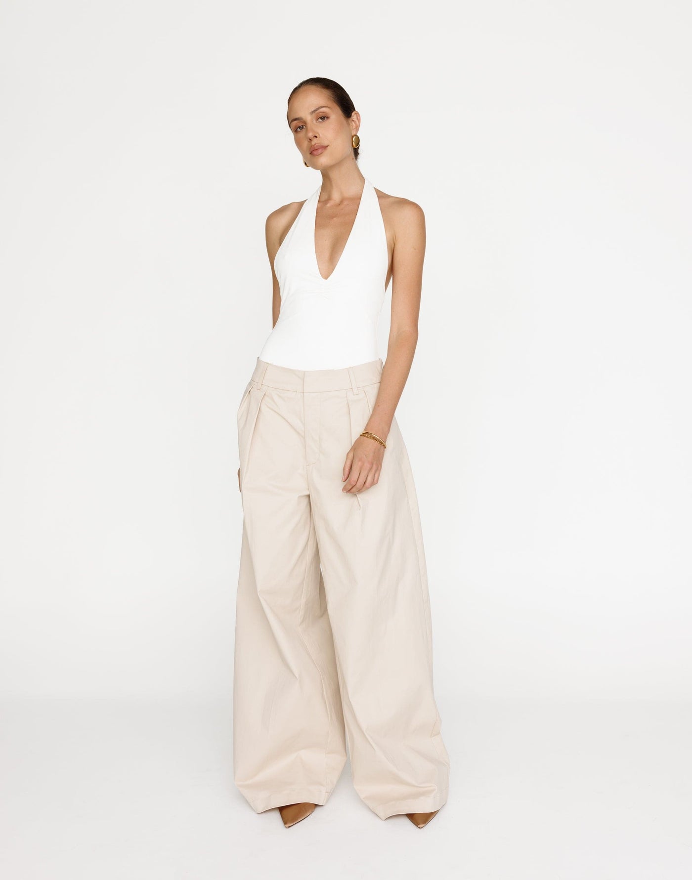 Joelle Pants (Beige) | Charcoal Clothing Exclusive - Low Rise Wide Leg Pants - Women's Pants - Charcoal Clothing