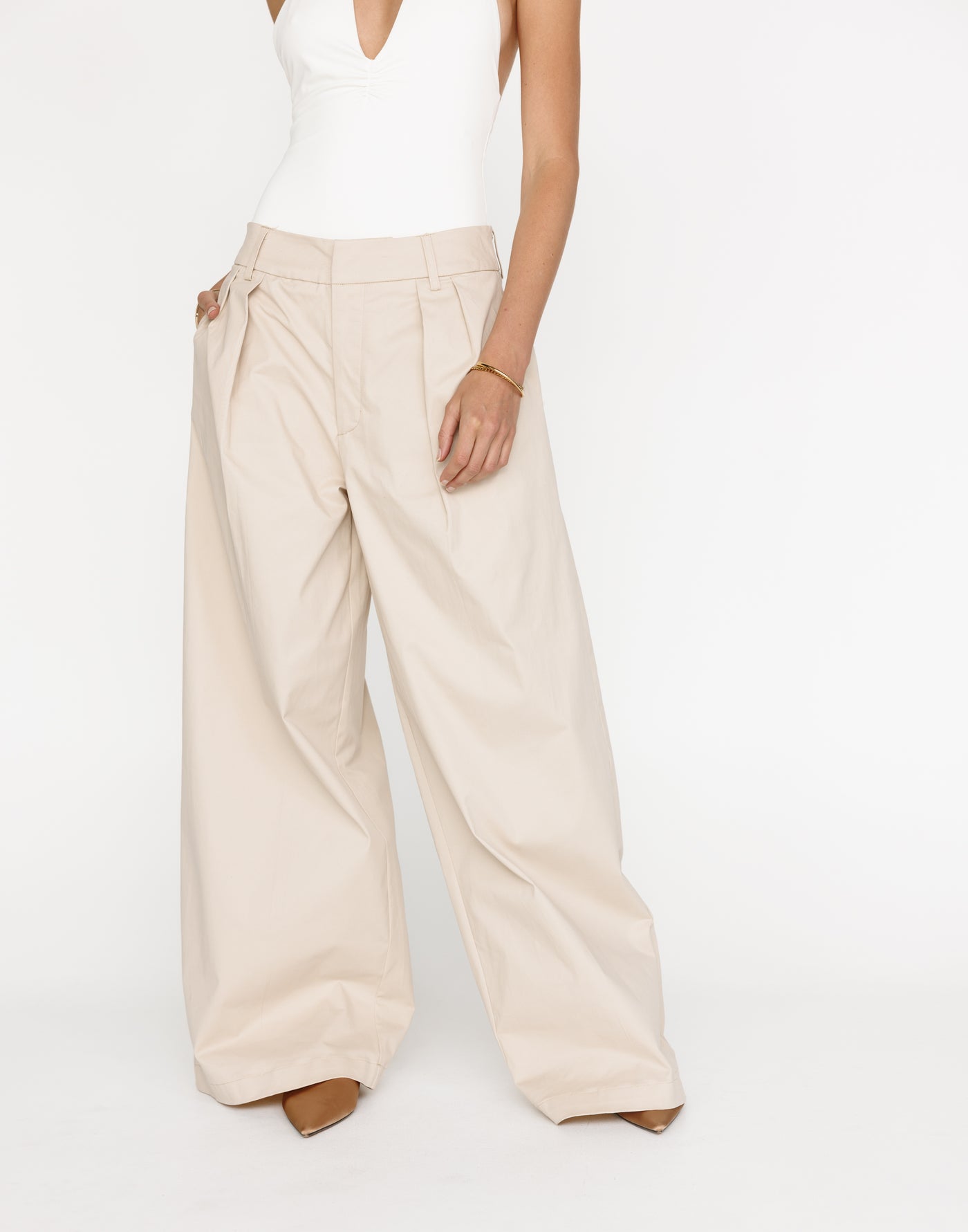 Joelle Pants (Beige) | Charcoal Clothing Exclusive - Low Rise Wide Leg Pants - Women's Pants - Charcoal Clothing