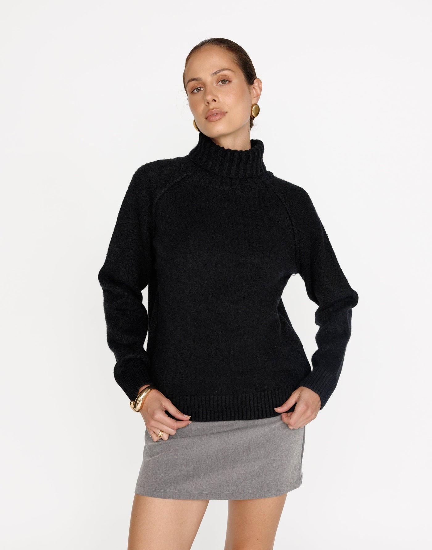 Nathalia Knit Jumper (Black) | CHARCOAL Exclusive - High Neck Relaxed Fit Soft Knit Jumper - Women's Outerwear - Charcoal Clothing