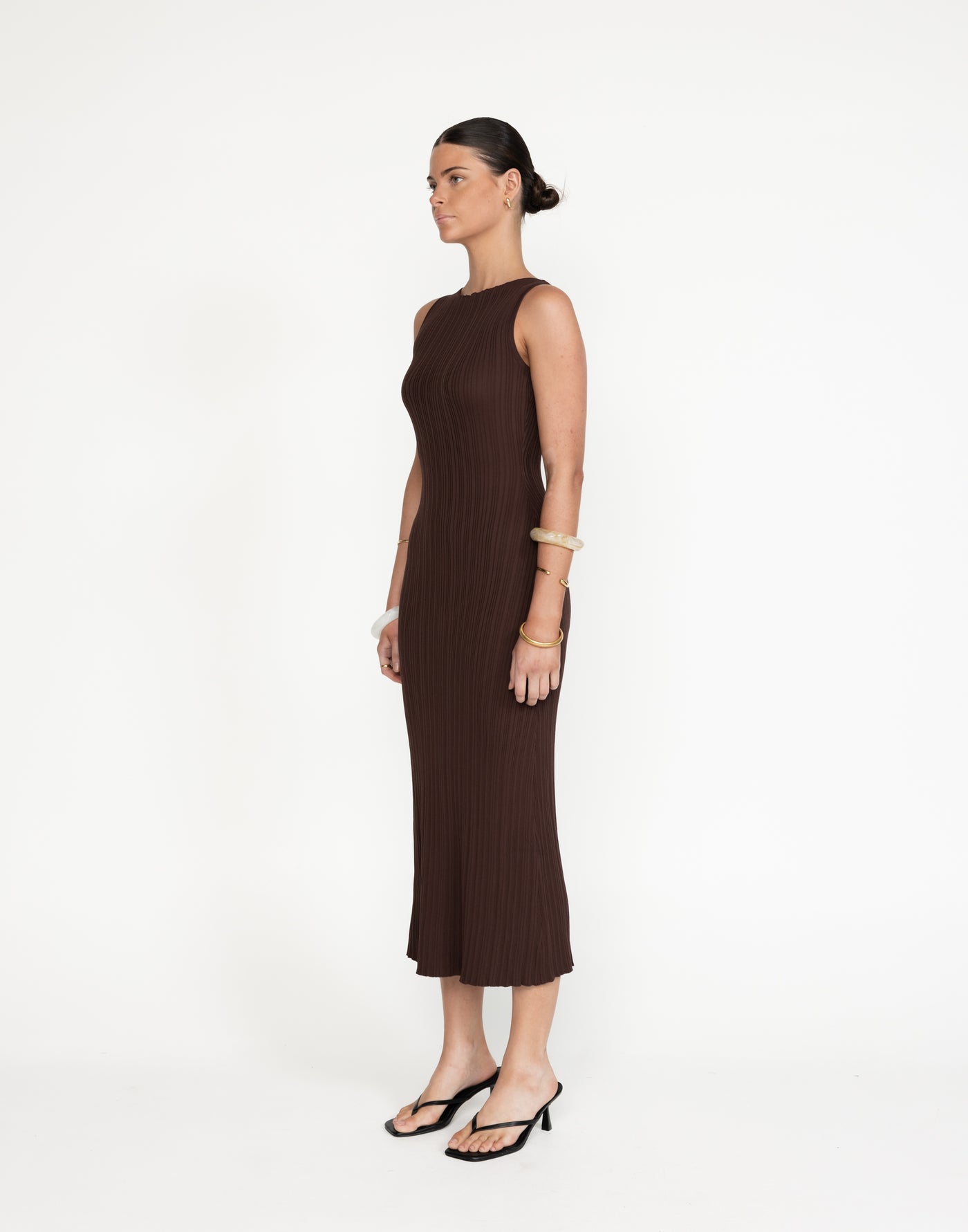 Kienna Maxi Dress (Cocoa) - Boat Neck Ribbed Bodycon Maxi Dress - Women's Dress - Charcoal Clothing