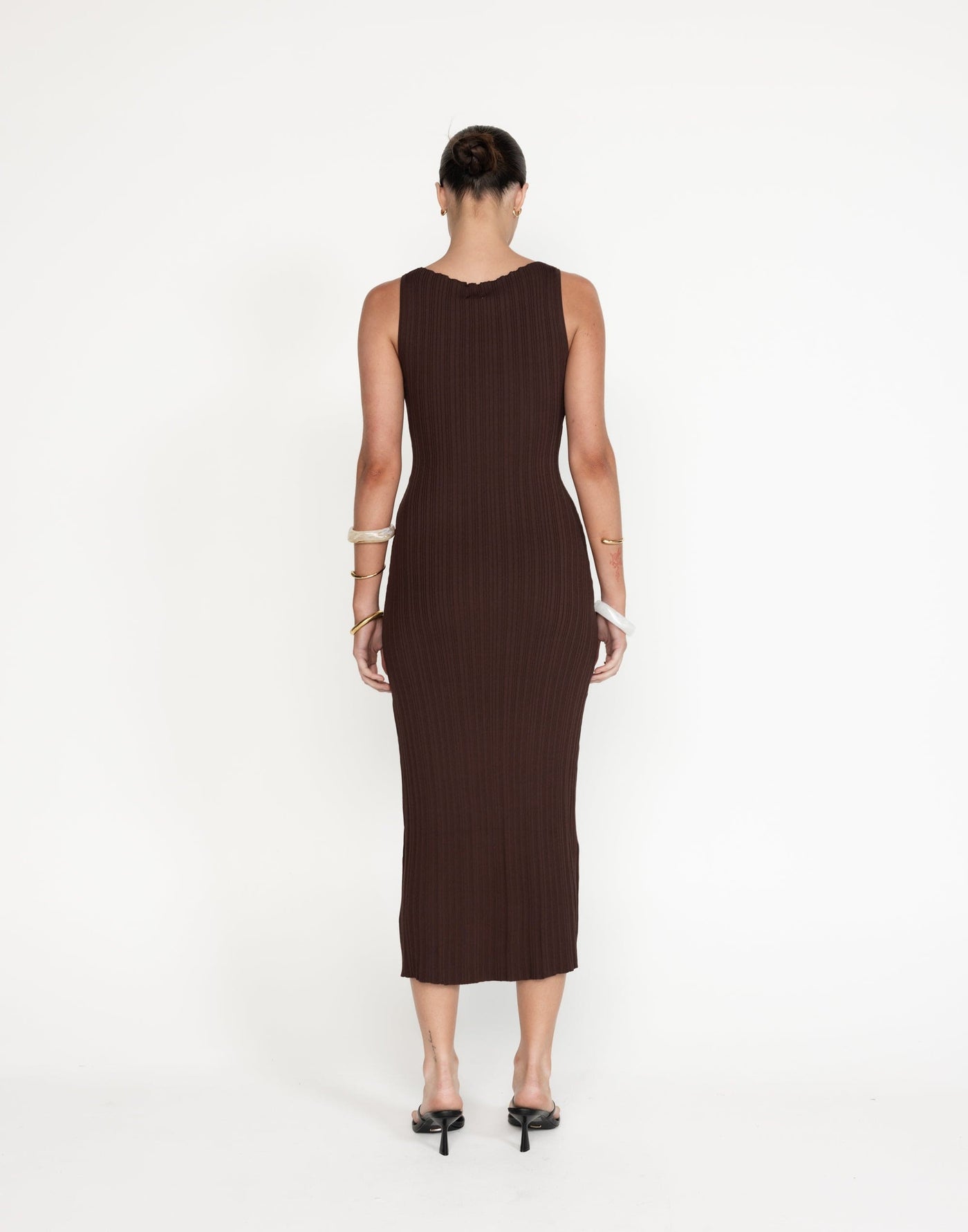 Kienna Maxi Dress (Cocoa) - Boat Neck Ribbed Bodycon Maxi Dress - Women's Dress - Charcoal Clothing