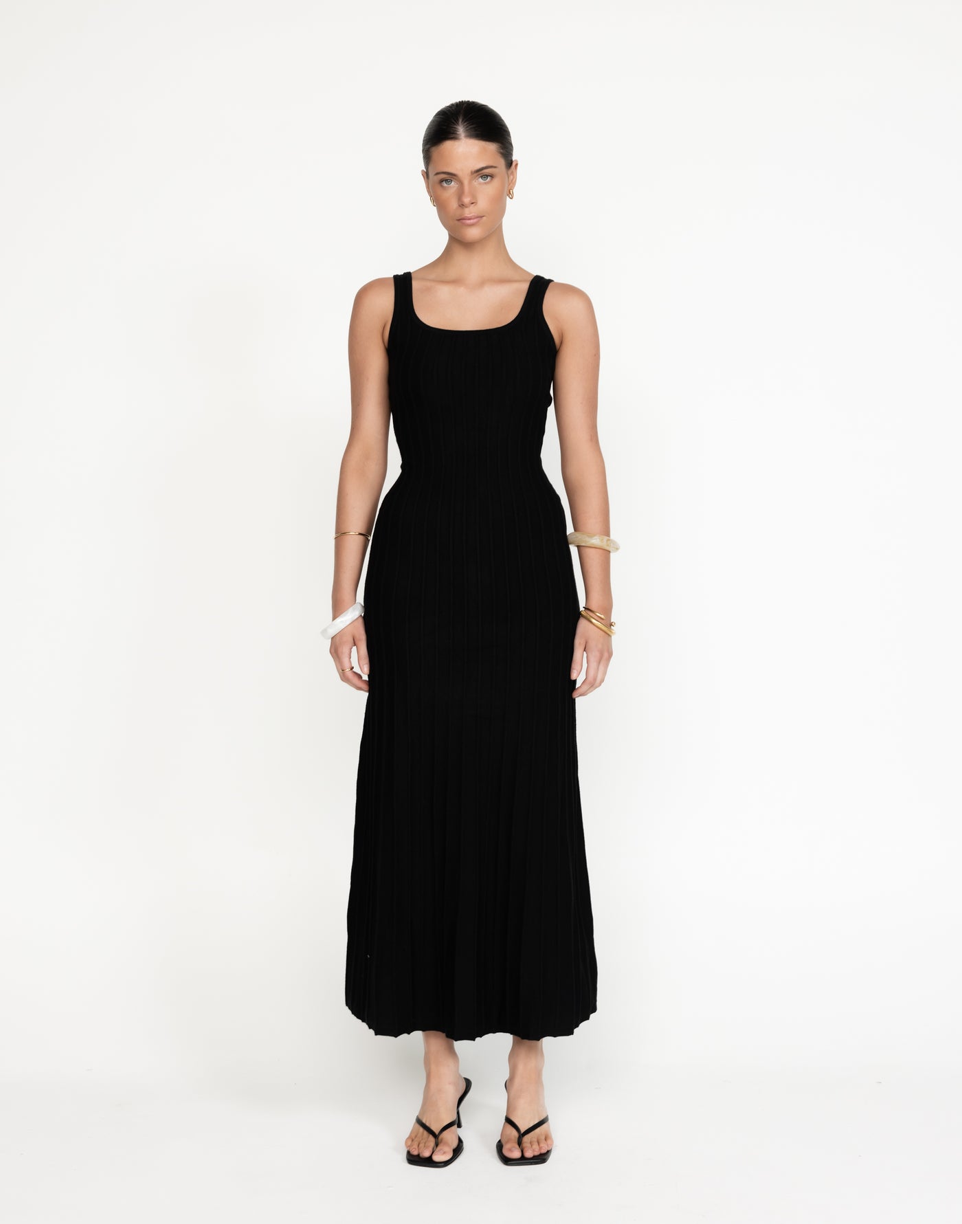 Marzia Maxi Dress (Black) | CHARCOAL Exclusive - Round Neckline Bodycon Flared Skirt Maxi Dress - Women's Dress - Charcoal Clothing