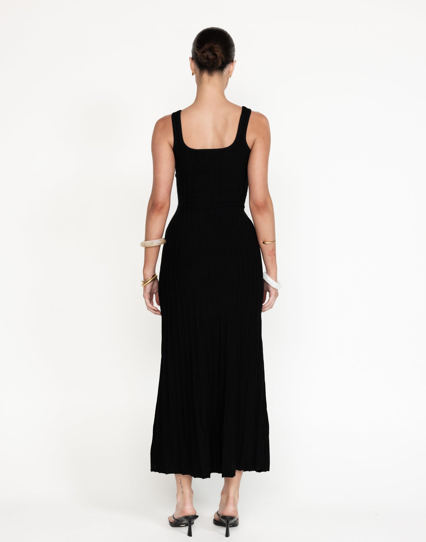 Marzia Maxi Dress (Black) | CHARCOAL Exclusive - Round Neckline Bodycon Flared Skirt Maxi Dress - Women's Dress - Charcoal Clothing