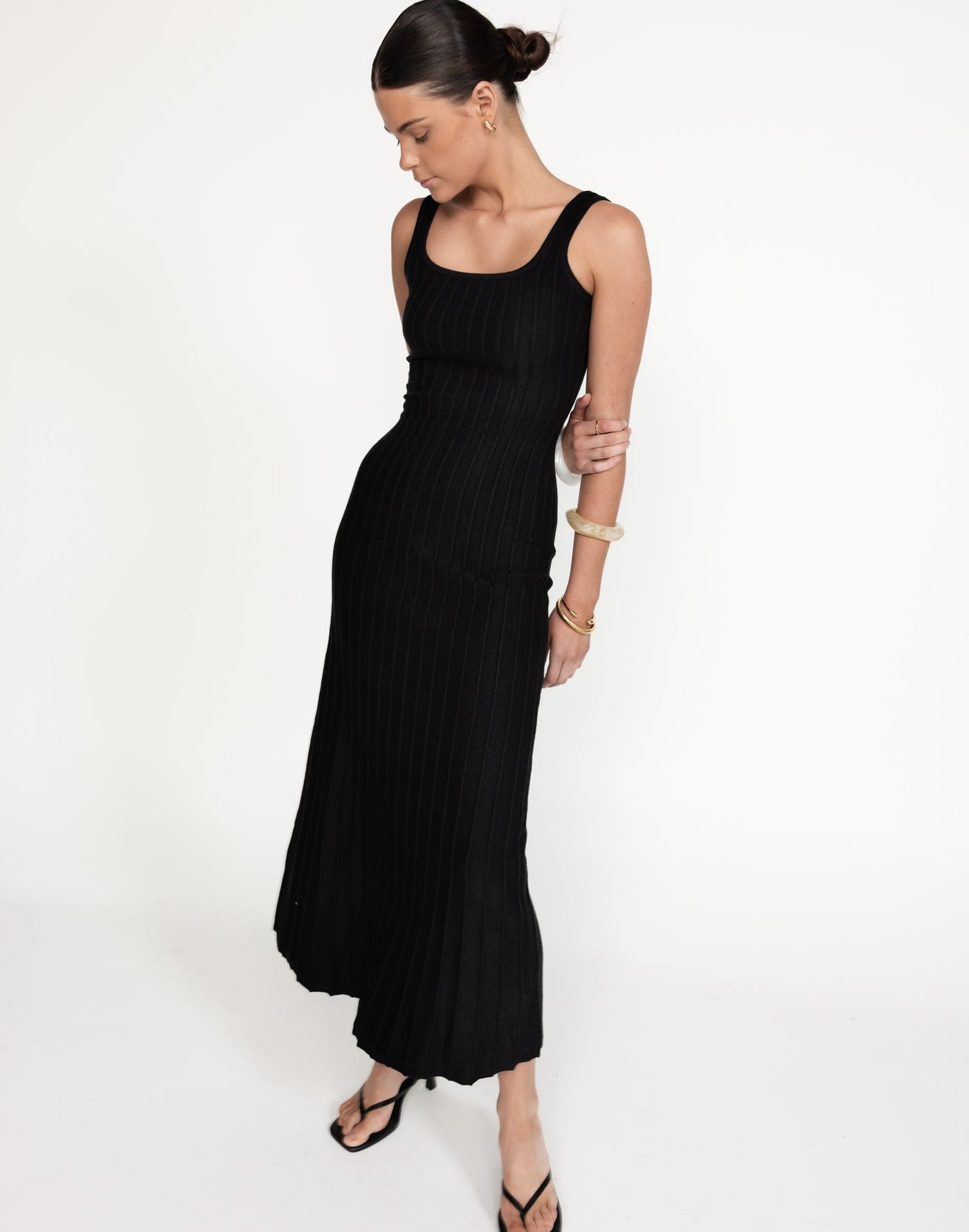 Marzia Maxi Dress (Black) | CHARCOAL Exclusive - Round Neckline Bodycon Flared Skirt Maxi Dress - Women's Dress - Charcoal Clothing