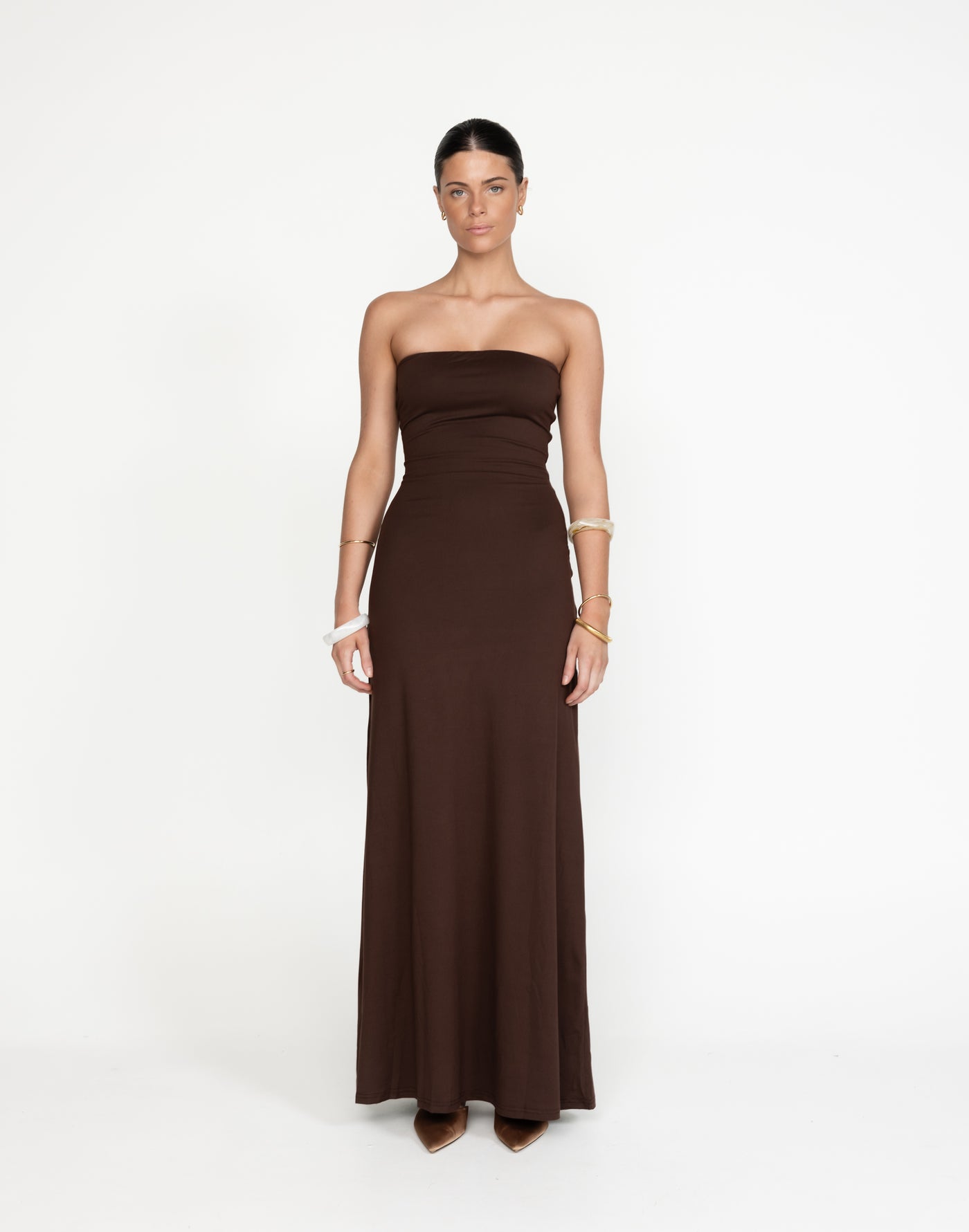 Ada Maxi Dress (Cocoa) | Charcoal Clothing Exclusive - Strapless Jersey Maxi - Women's Dress - Charcoal Clothing