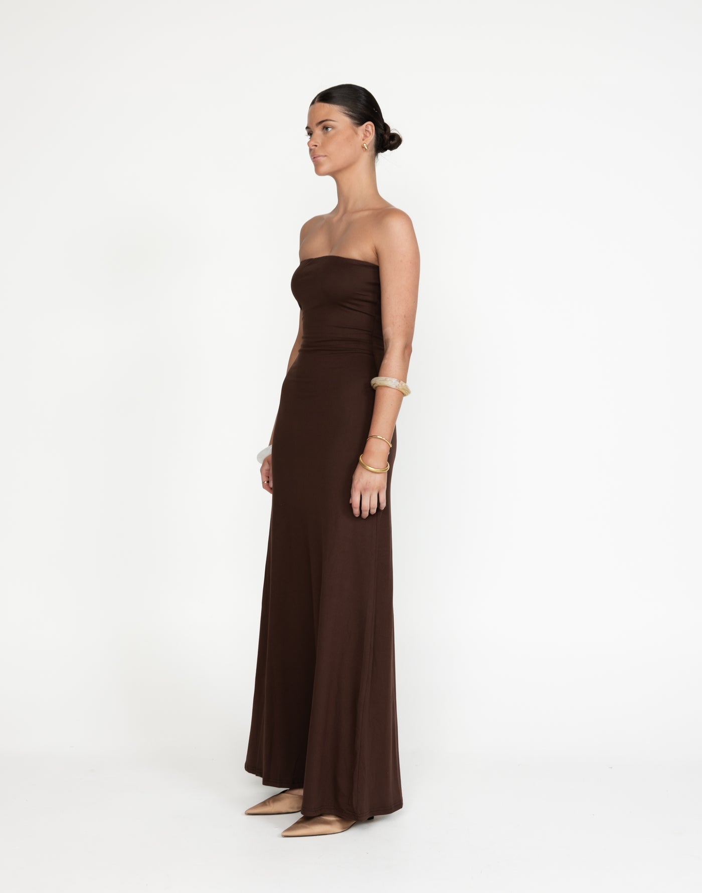 Ada Maxi Dress (Cocoa) | Charcoal Clothing Exclusive - Strapless Jersey Maxi - Women's Dress - Charcoal Clothing