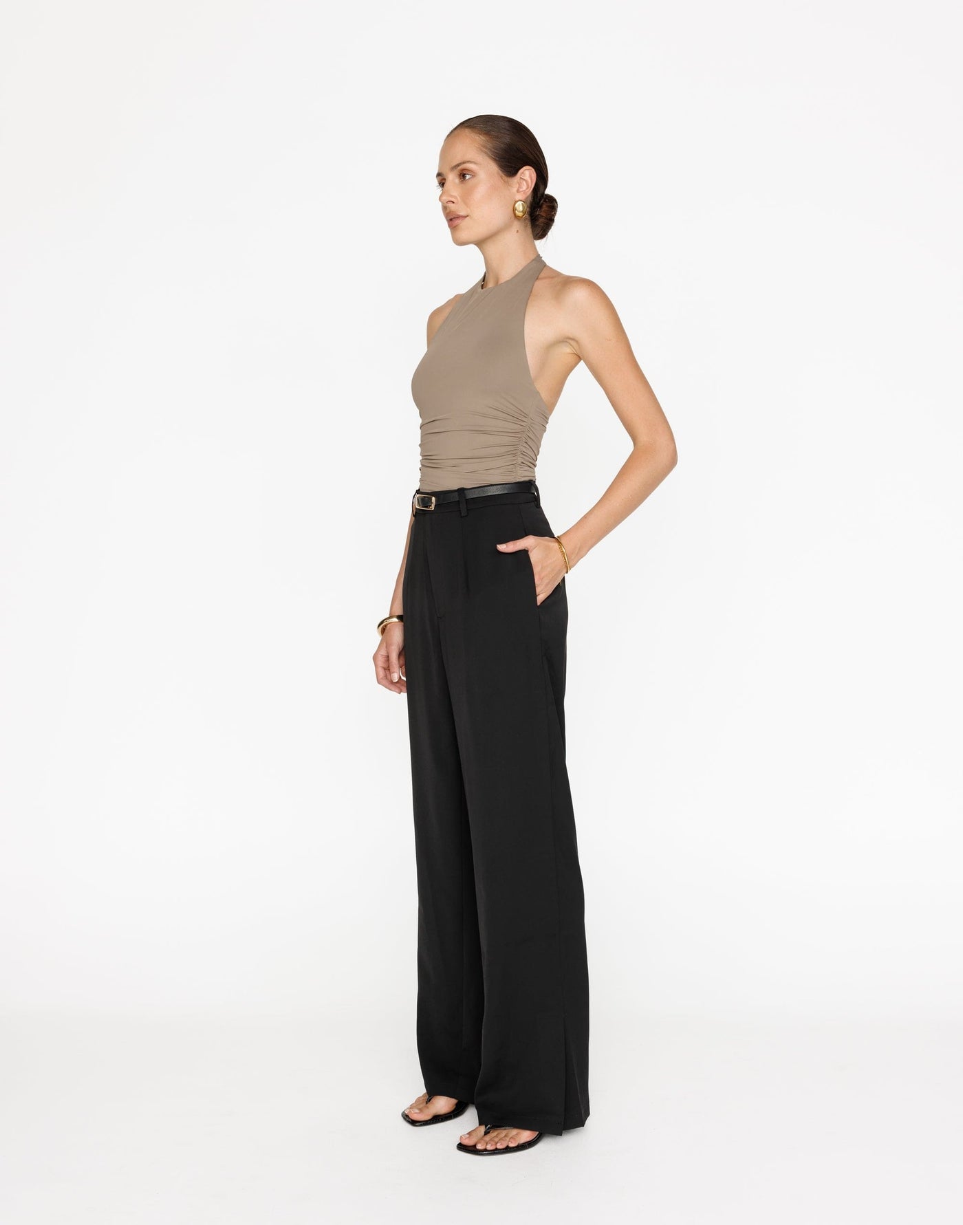 Sailing Away Pants (Black) | CHARCOAL Exclusive - High Waisted Subtle Split Side Pants - Women's Pants - Charcoal Clothing