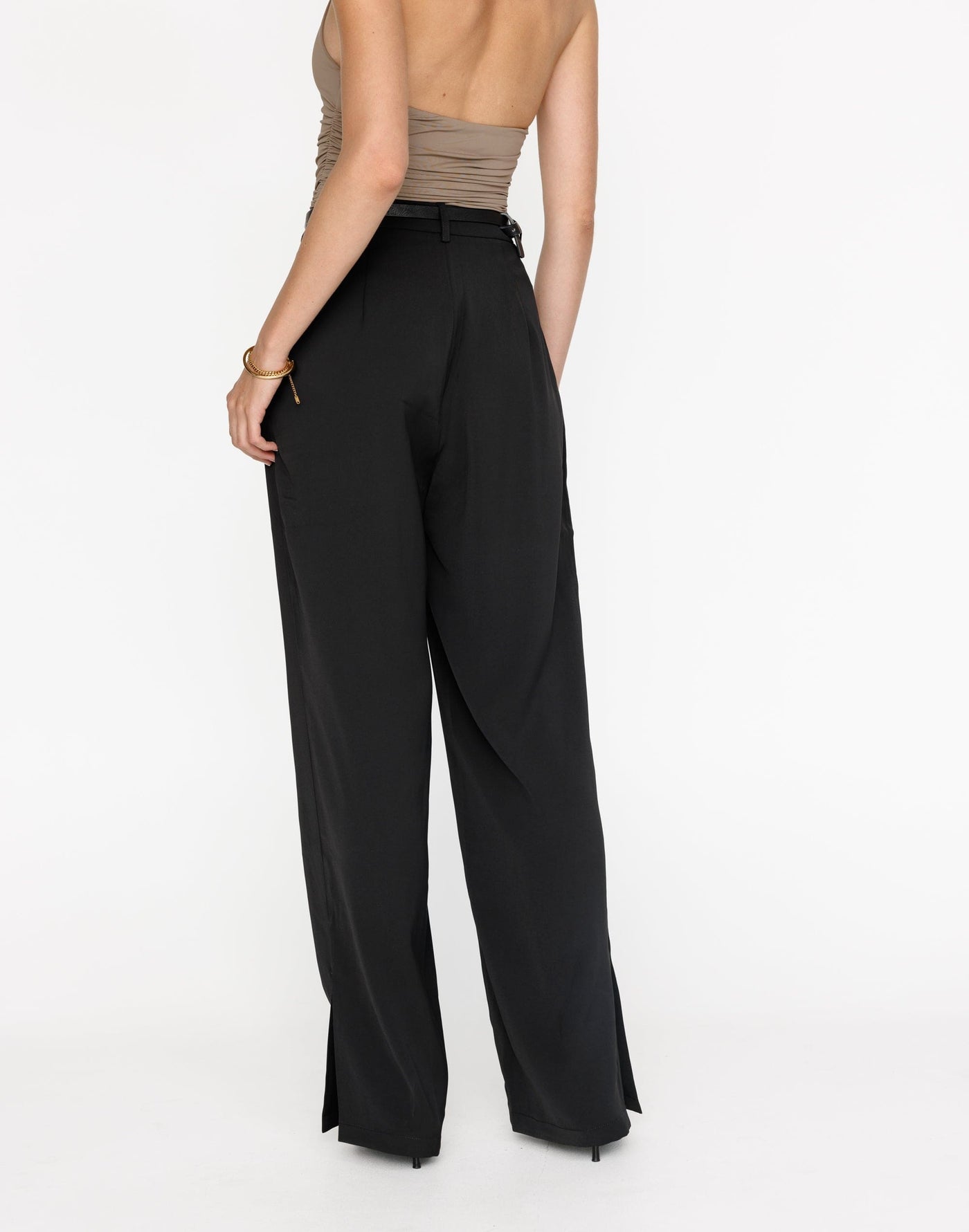 Sailing Away Pants (Black) | CHARCOAL Exclusive - High Waisted Subtle Split Side Pants - Women's Pants - Charcoal Clothing