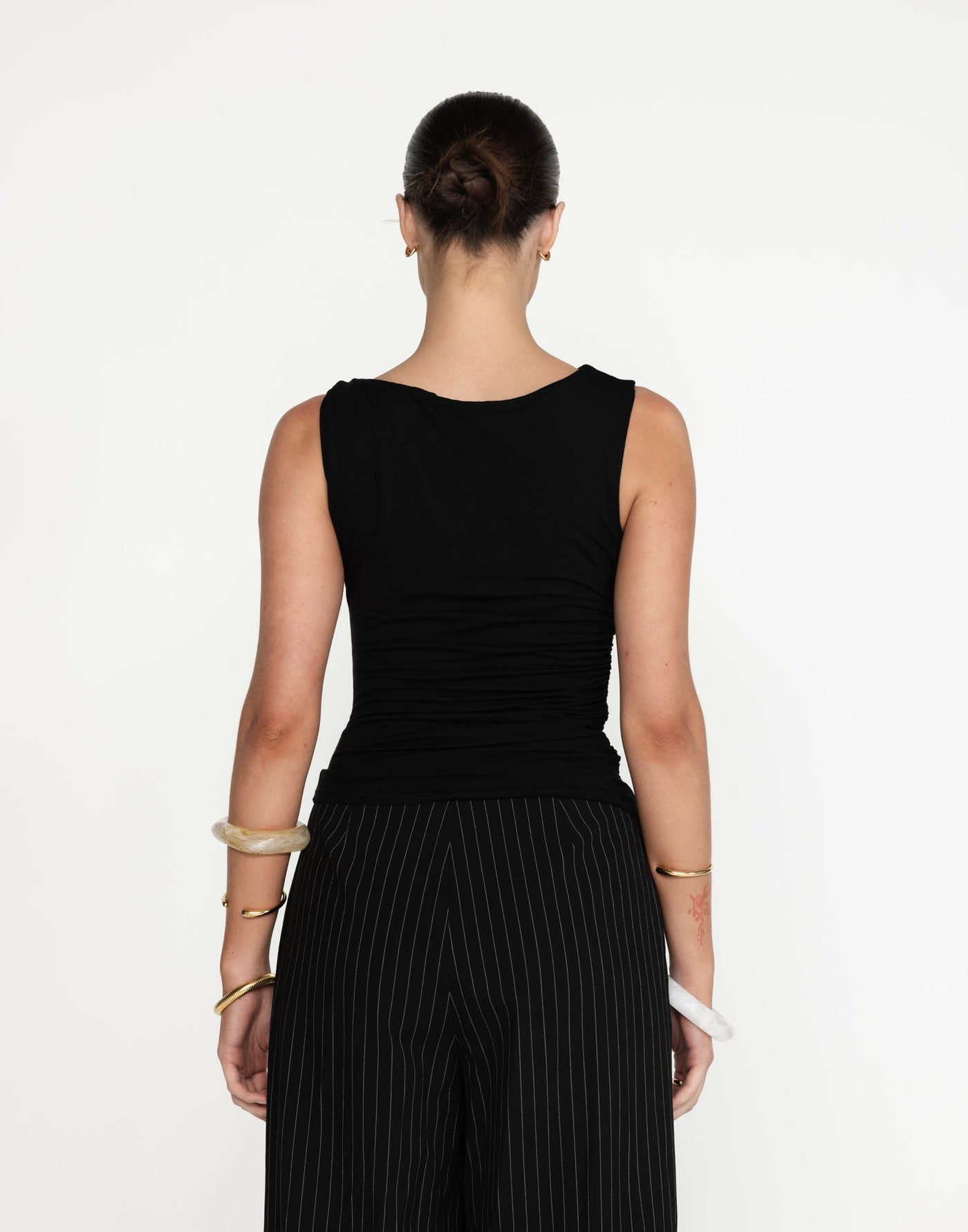 Sahana Top (Black) - Twisted Shoulder Bodycon Longline Top - Women's Top - Charcoal Clothing