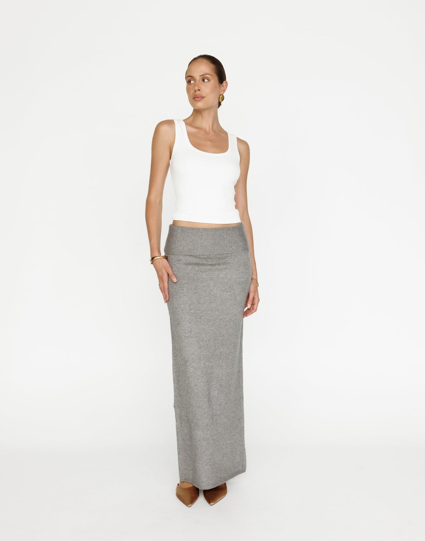 Seline Maxi Skirt (Slate) | CHARCOAL Exclusive - Fold Over Soft Knit Maxi Skirt - Women's Skirt - Charcoal Clothing