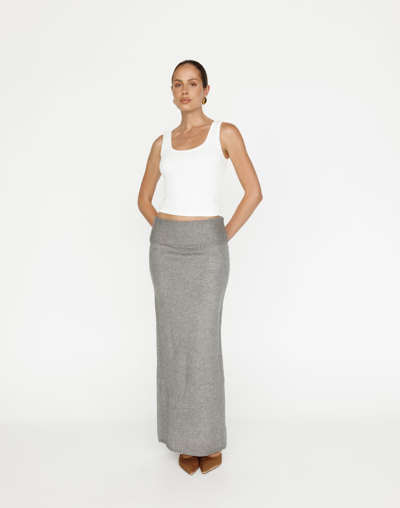 Seline Maxi Skirt (Slate) | CHARCOAL Exclusive - Fold Over Soft Knit Maxi Skirt - Women's Skirt - Charcoal Clothing