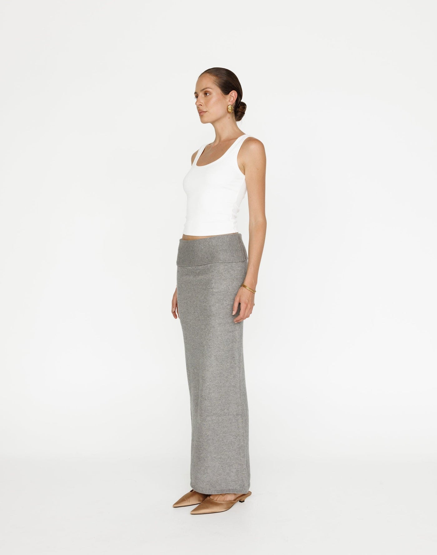 Seline Maxi Skirt (Slate) | CHARCOAL Exclusive - Fold Over Soft Knit Maxi Skirt - Women's Skirt - Charcoal Clothing