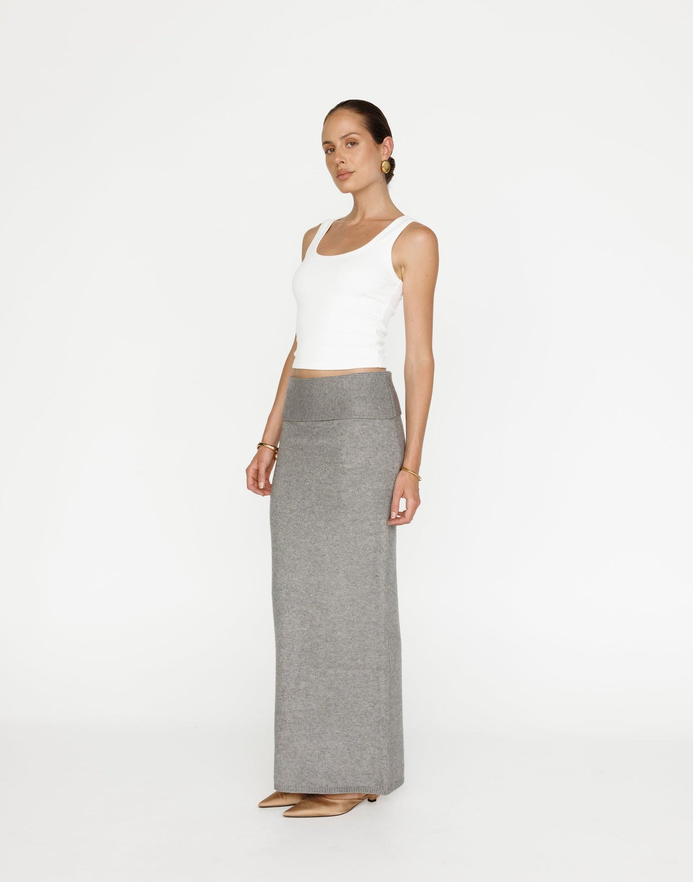 Seline Maxi Skirt (Slate) | CHARCOAL Exclusive - Fold Over Soft Knit Maxi Skirt - Women's Skirt - Charcoal Clothing