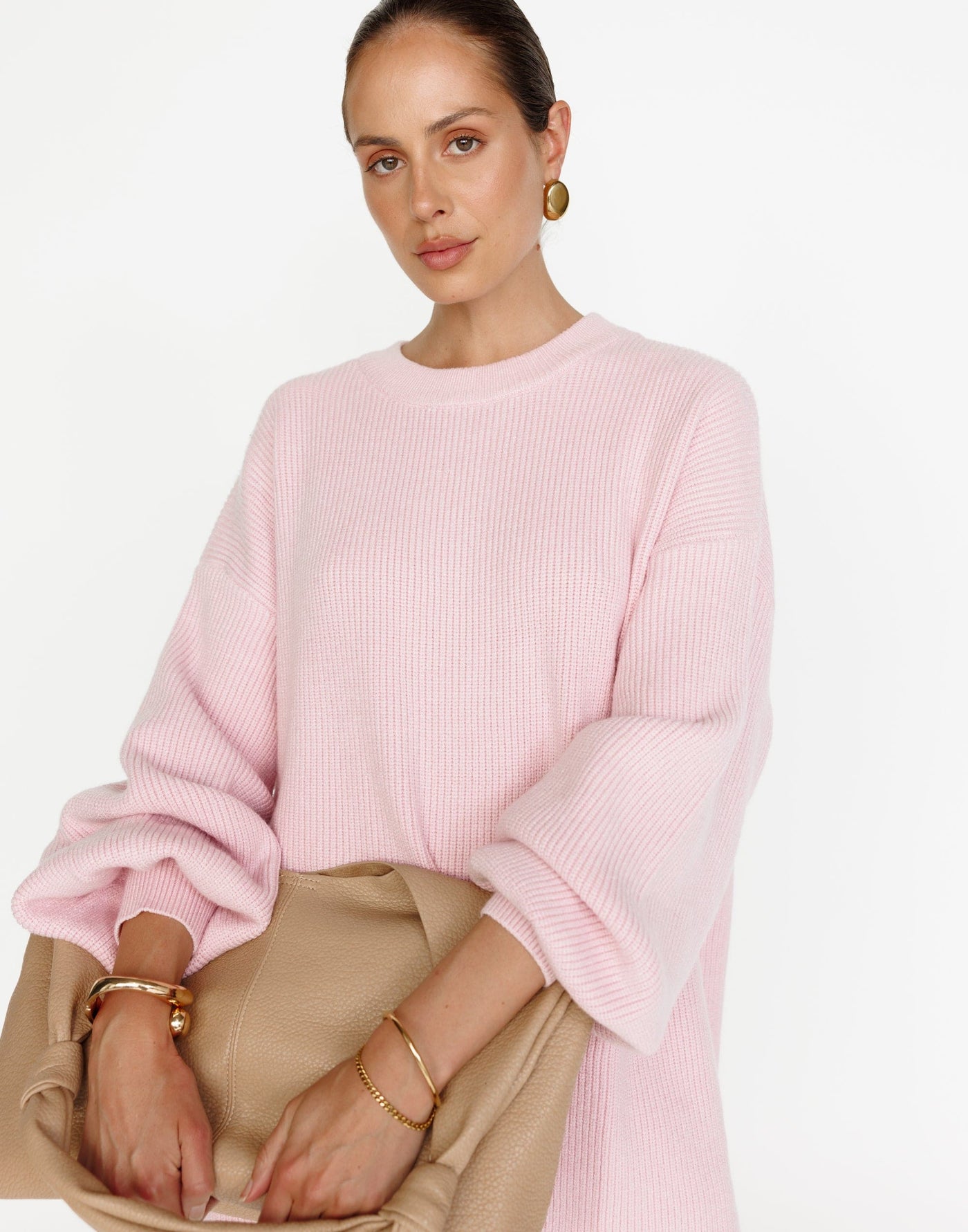 Cody Oversized Jumper (Baby Pink) - Oversized Crew Neck Knit Jumper/Sweater - Women's Top - Charcoal Clothing