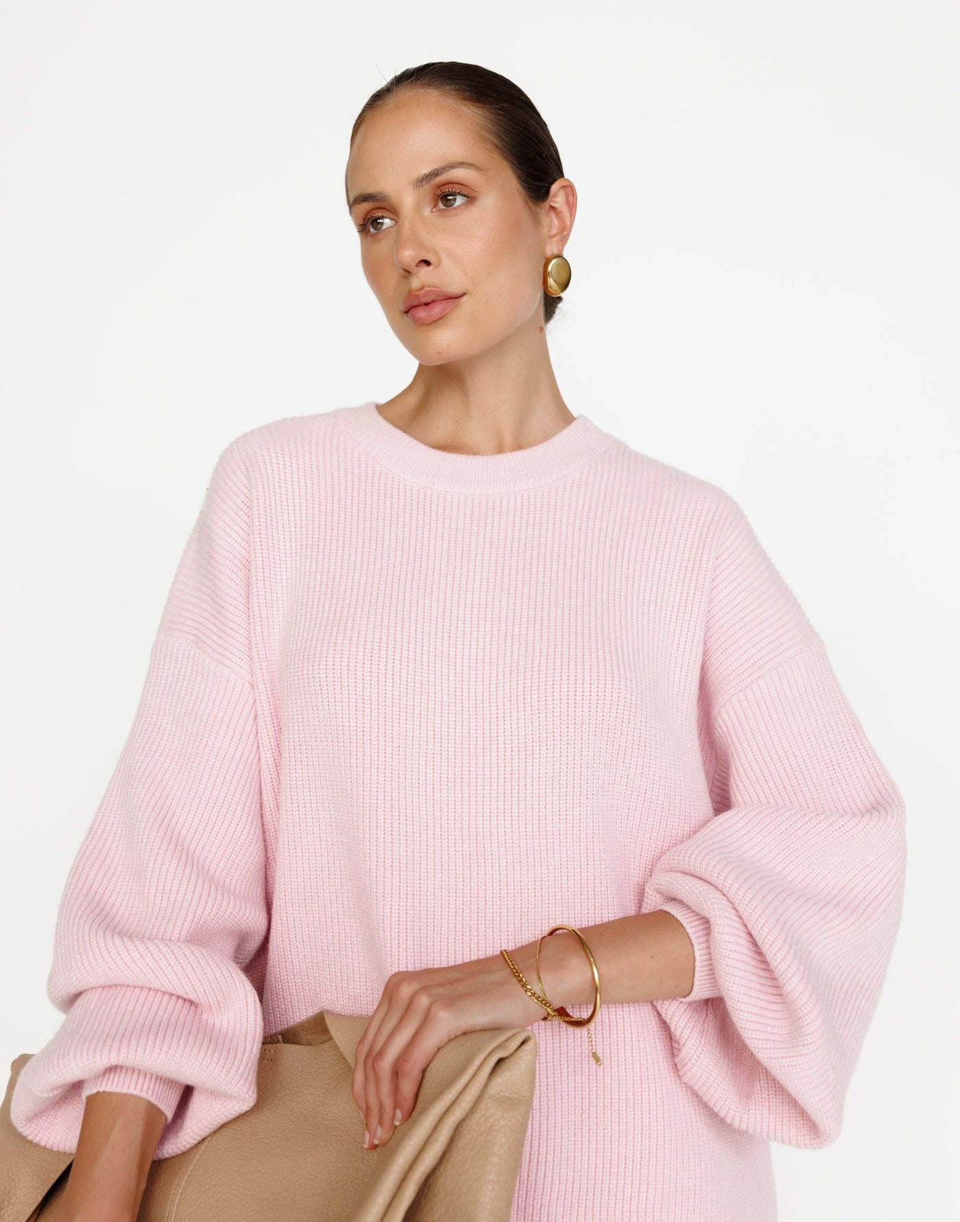 Cody Oversized Jumper (Baby Pink) - Oversized Crew Neck Knit Jumper/Sweater - Women's Top - Charcoal Clothing