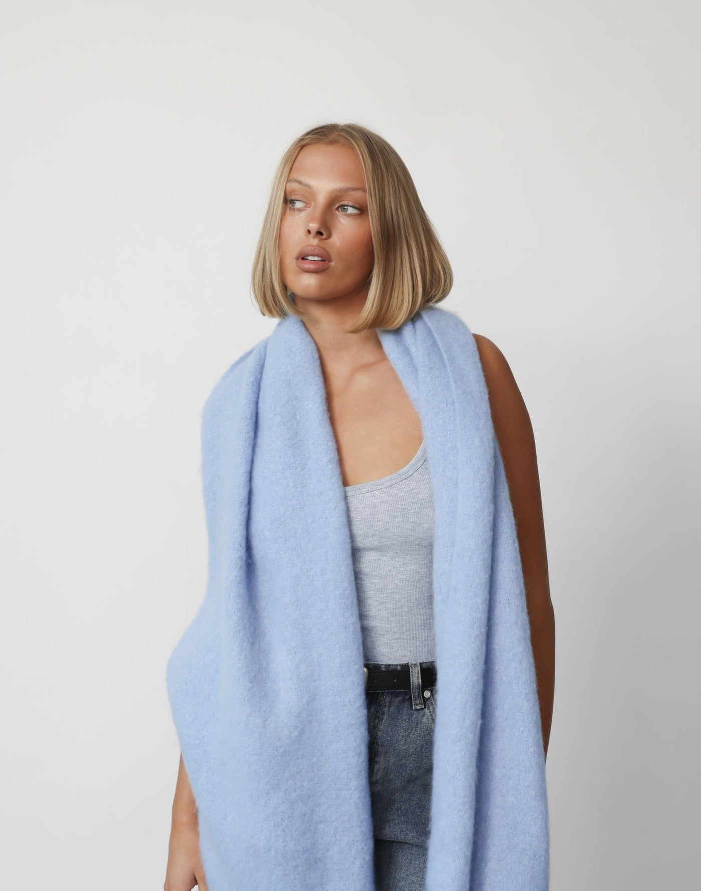 Addyson Scarf (Steel) | CHARCOAL Exclusive - Fuzzy Oversized Wide Scarf - Women's Accessories - Charcoal Clothing