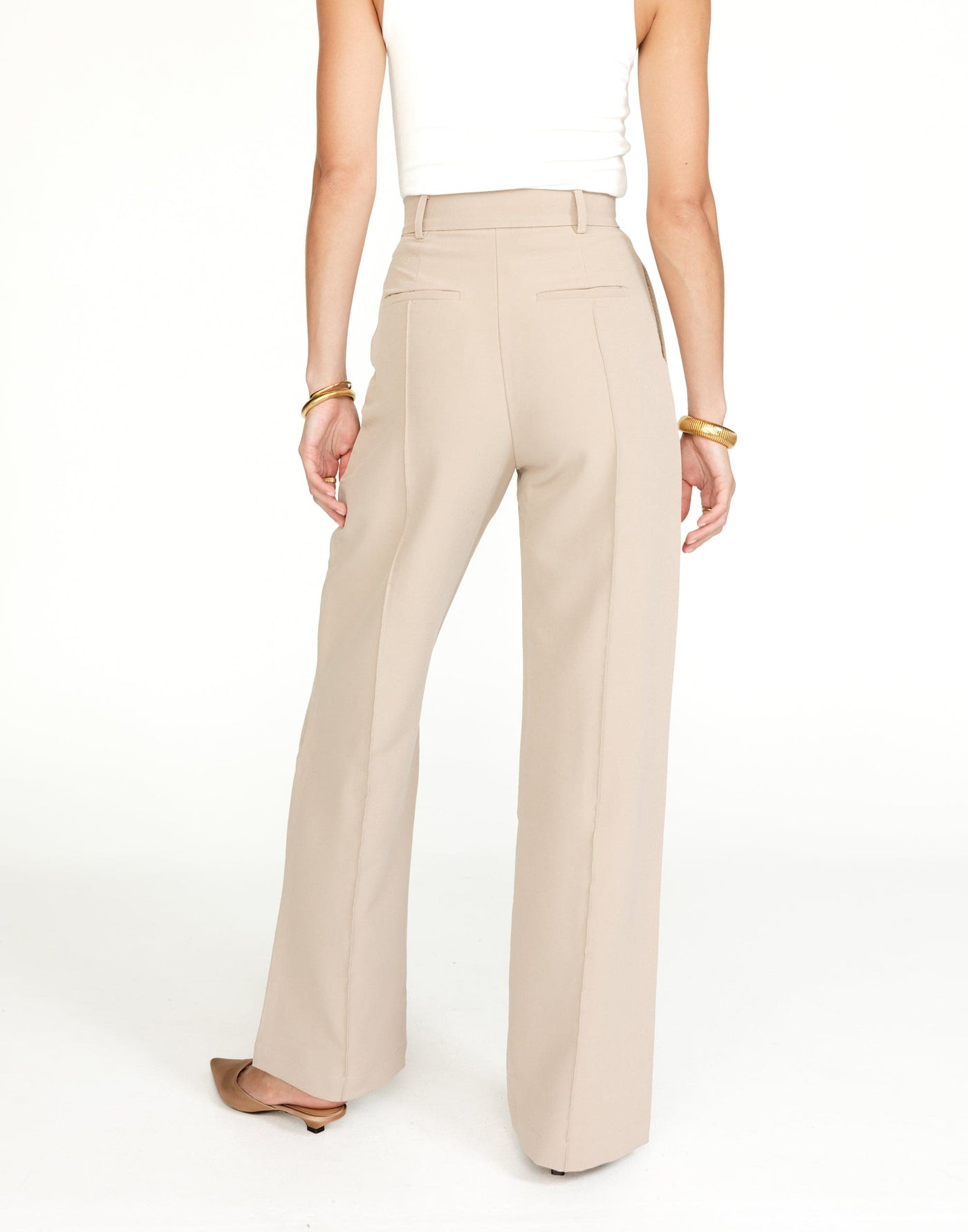 Colden Pants (Beige) - High Waisted Pleat Detail Pants - Women's Pants - Charcoal Clothing