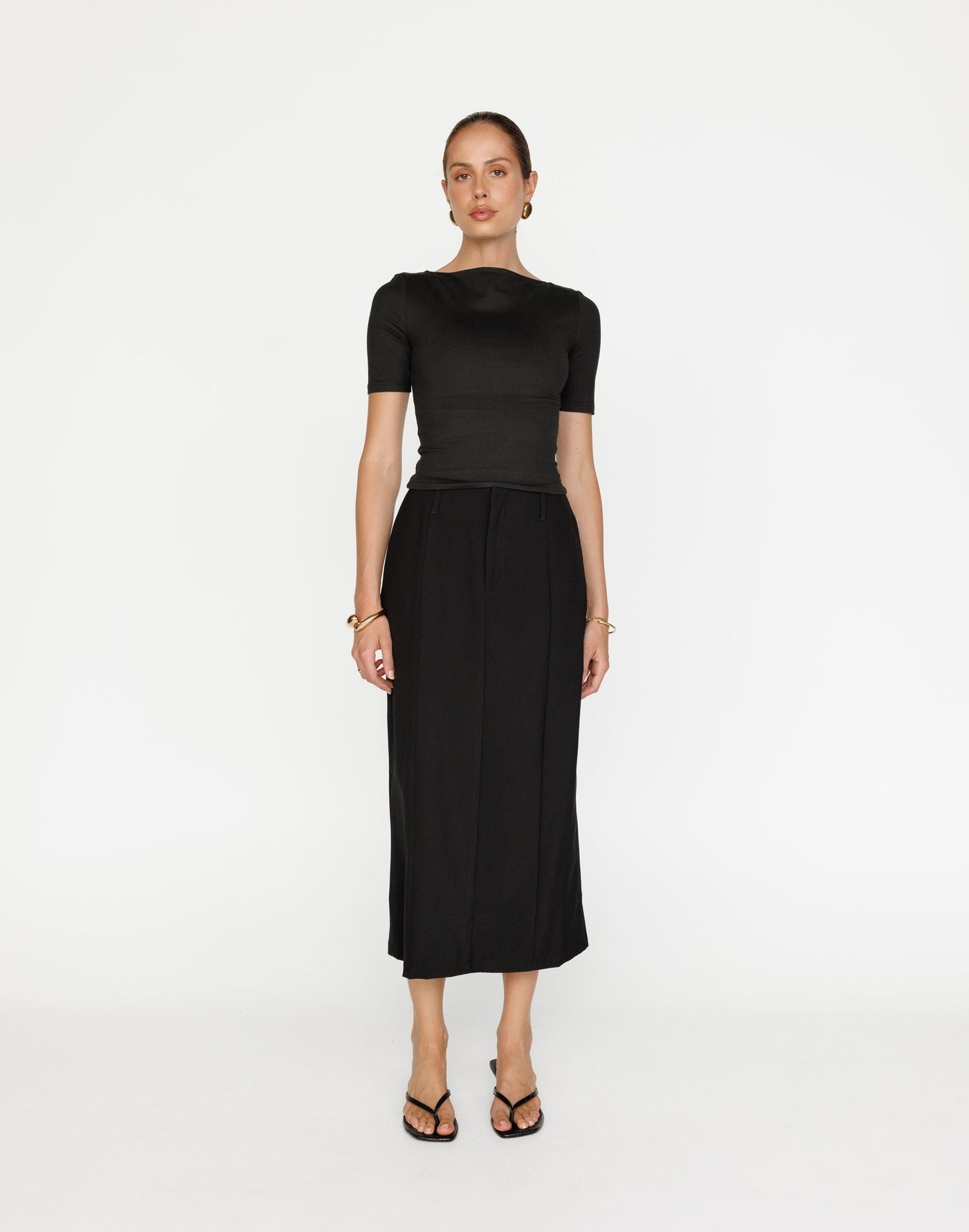 Brigitte Midi Skirt (Black) | CHARCOAL Exclusive - Suiting Fitted Midi Skirt - Women's Skirt - Charcoal Clothing