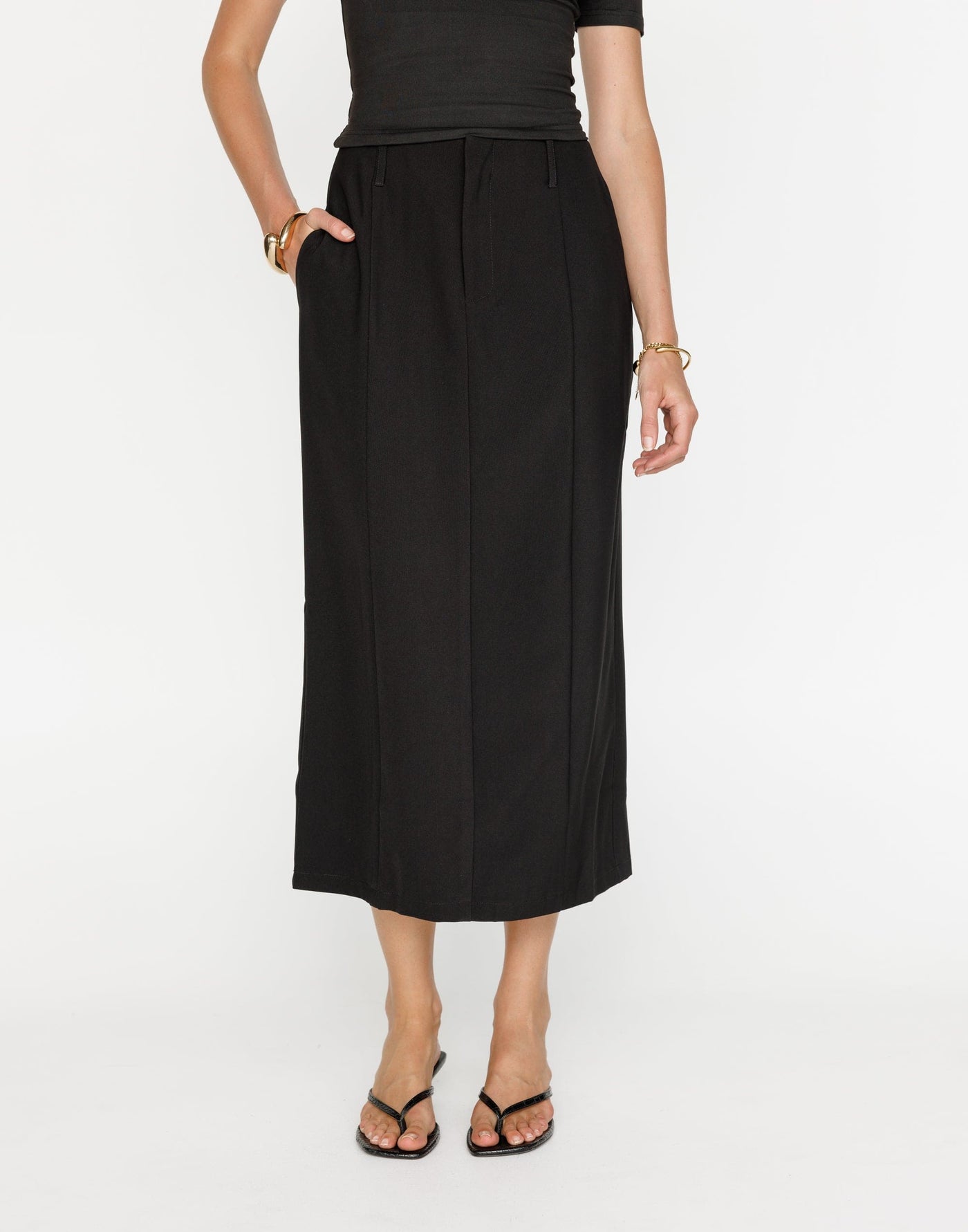 Brigitte Midi Skirt (Black) | CHARCOAL Exclusive - Suiting Fitted Midi Skirt - Women's Skirt - Charcoal Clothing