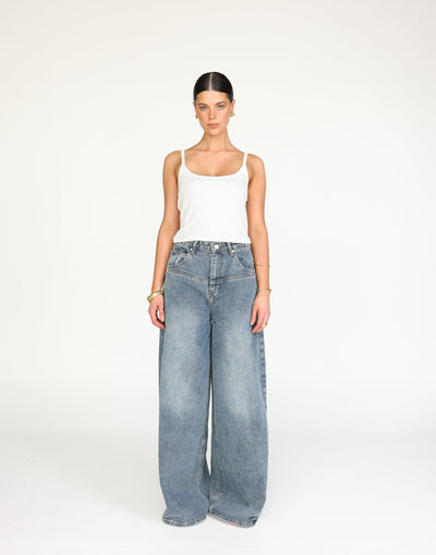 Aydin Jeans (Faded) | CHARCOAL Exclusive - Wide Leg Front Panel Detail Jeans - Women's Pants - Charcoal Clothing