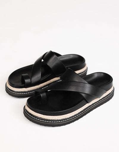 Armas Slides (Black) - By Billini - Platform Strappy Upper Slides - Women's Shoes - Charcoal Clothing