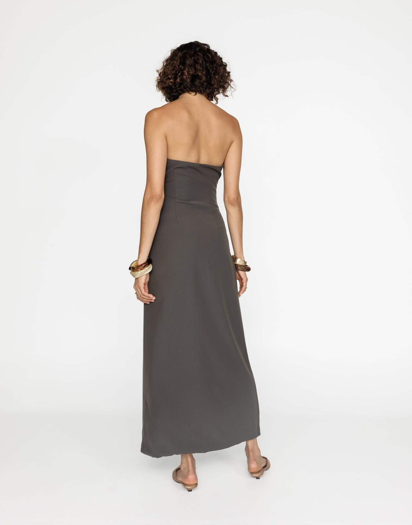 Gabby Maxi Dress (Charcoal) | CHARCOAL Exclusive - Wrapped Look Strapless Suiting Maxi Dress - Women's Dress - Charcoal Clothing