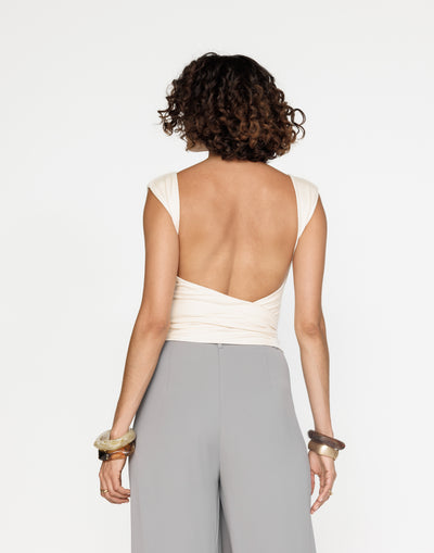 Emiliana Top (Oat) | CHARCOAL Exclusive - Tie Up Waist Backless Top - Women's Top - Charcoal Clothing