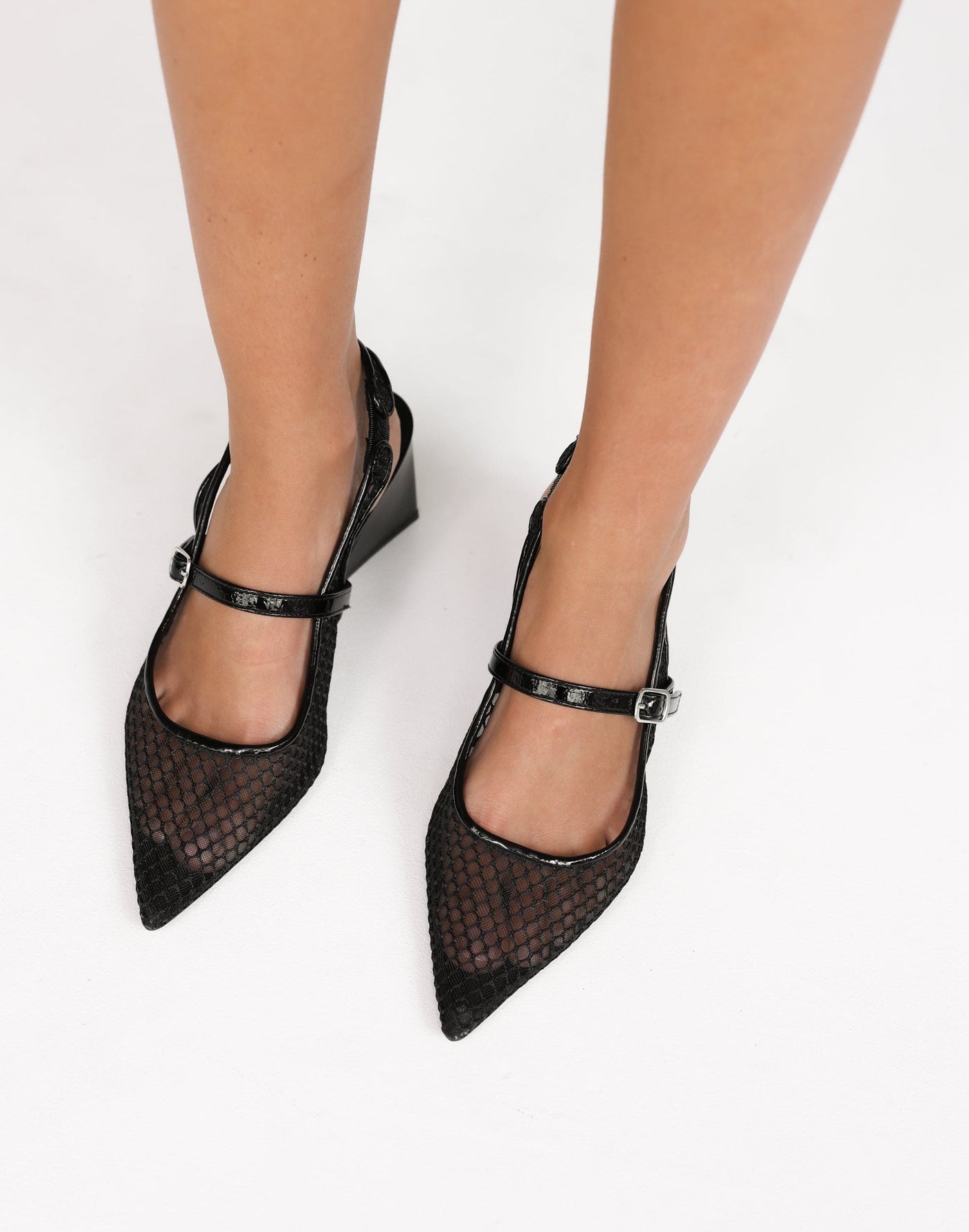 Severe Heels (Black Patent) - By Therapy - Pointed Toe Block Heel Slingback Heel - Women's Shoes - Charcoal Clothing